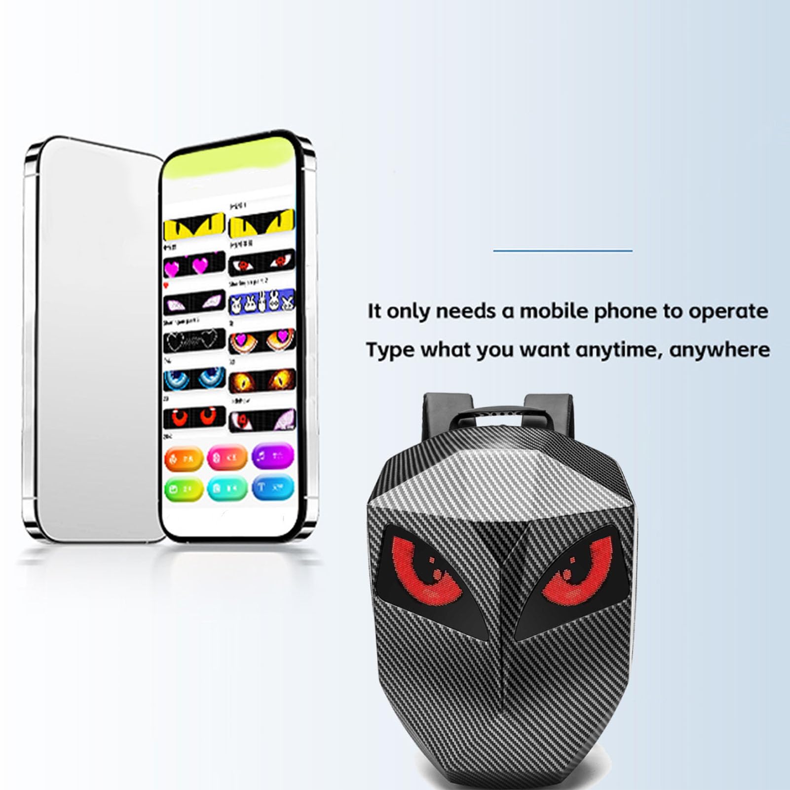 Luocute Programmierbarer LED-Rucksack, Erweiterbare wasserdichte Hartschalen-LED-Laptoptasche für Reisen, Motorradfahren, USB-betriebene Helm-Aufbewahrungstasche