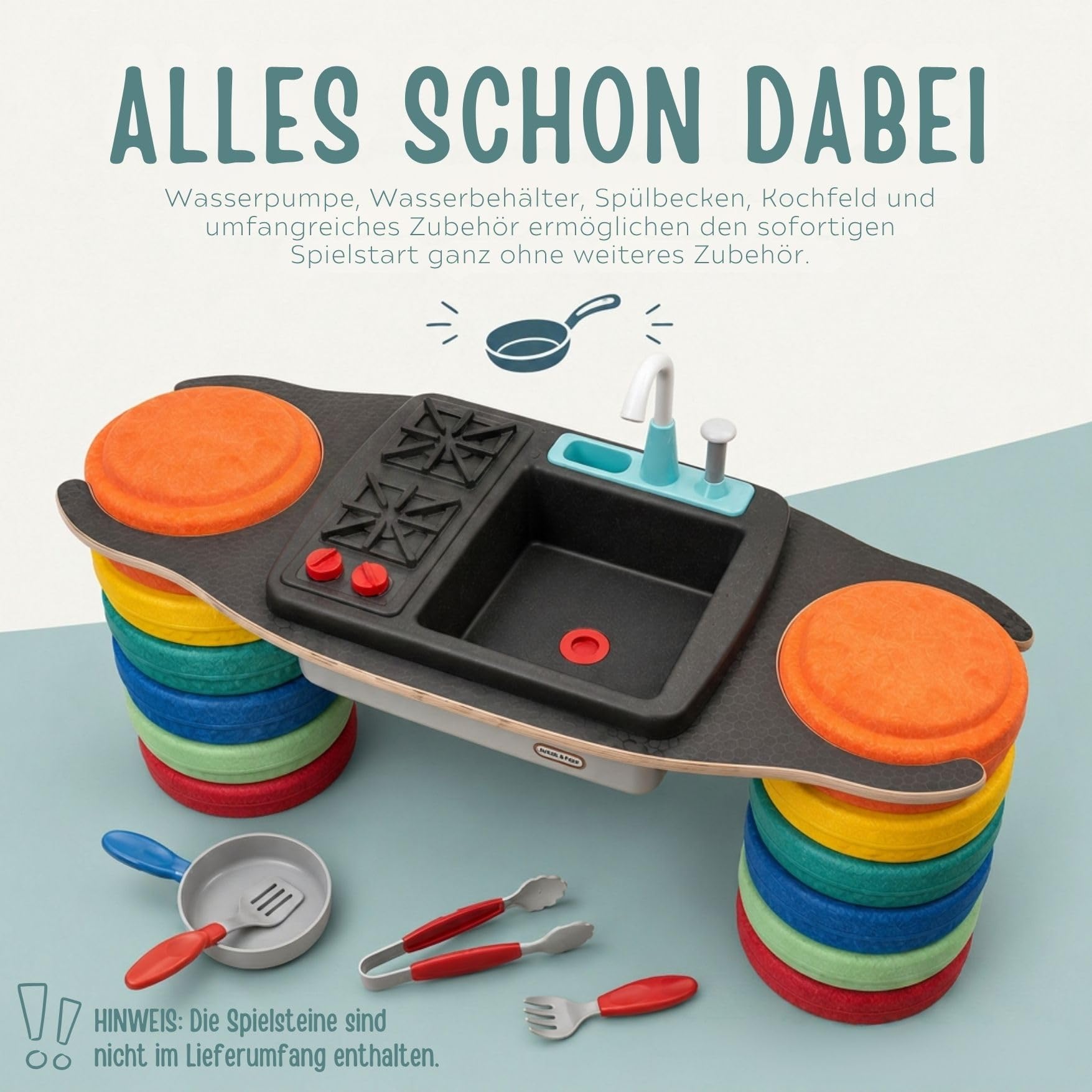 Matschküche, Kinderküche draußen, Spielküche Holz | Modulare Outdoor-Wasserspielküche, höhenverstellbar und wetterfest mit Wasserhahn für Jungen und Mädchen