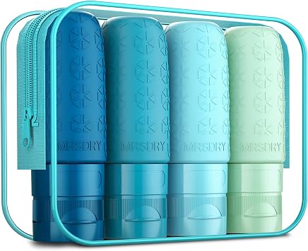 Travel Bottles for Toiletries, Tsa Approved 2oz Travel Size Containers BPA Free Leak Proof Refillable Liquid Silicone Squeezable Travel Essentials for Shampoo Conditioner Lotion 4 Pack