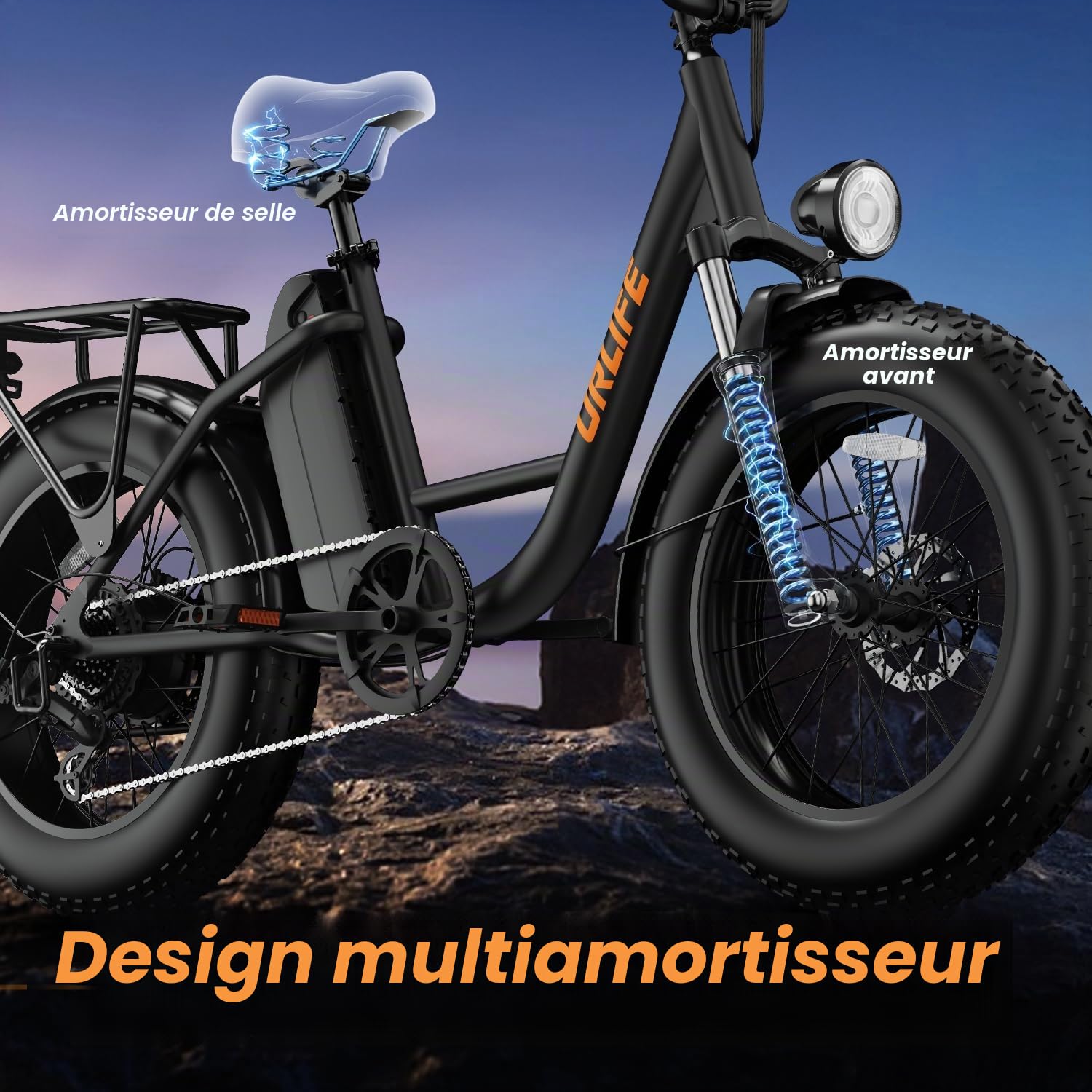 URLIFE 20" x 4.0 Vélo Électrique, VTT Électrique à Gros Pneus avec Batterie Amovible 48 V 15,6 Ah, écran LCD Couleur, 7 Vitesses, Jusqu'à 110 km D'autonomie, avec Suspension Avant pour Adultes