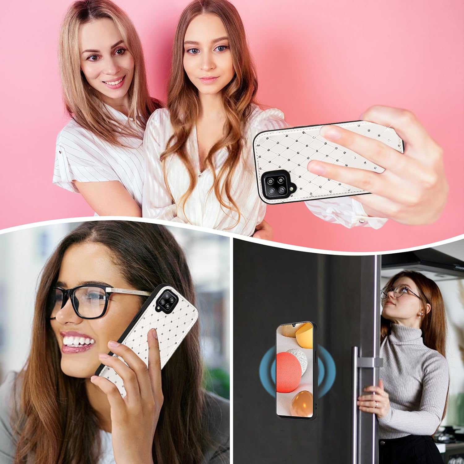 Asuwish Phone Case for Samsung Galaxy A42 5G Zipper Wallet Detachable Cell Cover with Tempered Glass Screen Protector Crossbody Strap Bling Flip Credit Card Holder A 42 G5 42A S42 4G 2021 Women White