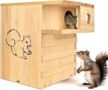 Large Squirrel House for Outside, Premium Pine Wood Squirrel House | Squirrel House with External Platform, Large Squirrel Nesting Box for Squirrels Chipmunks and Small Animals