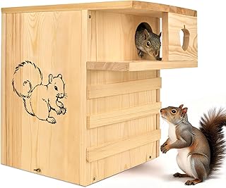 Large Squirrel House for Outside, Premium Pine Wood Squirrel House with External Platform, Large Squirrel Nesting Box for Squirrels Chipmunks and Small Animals