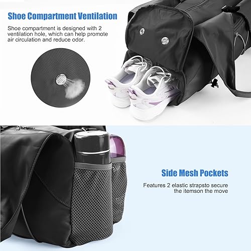 Miniatura 4 de Forestfish Bolsa de gimnasio para mujer con soporte para esterilla de yoga y compartimento para zapatos, bolsillo de almacenamiento húmedo y seco y