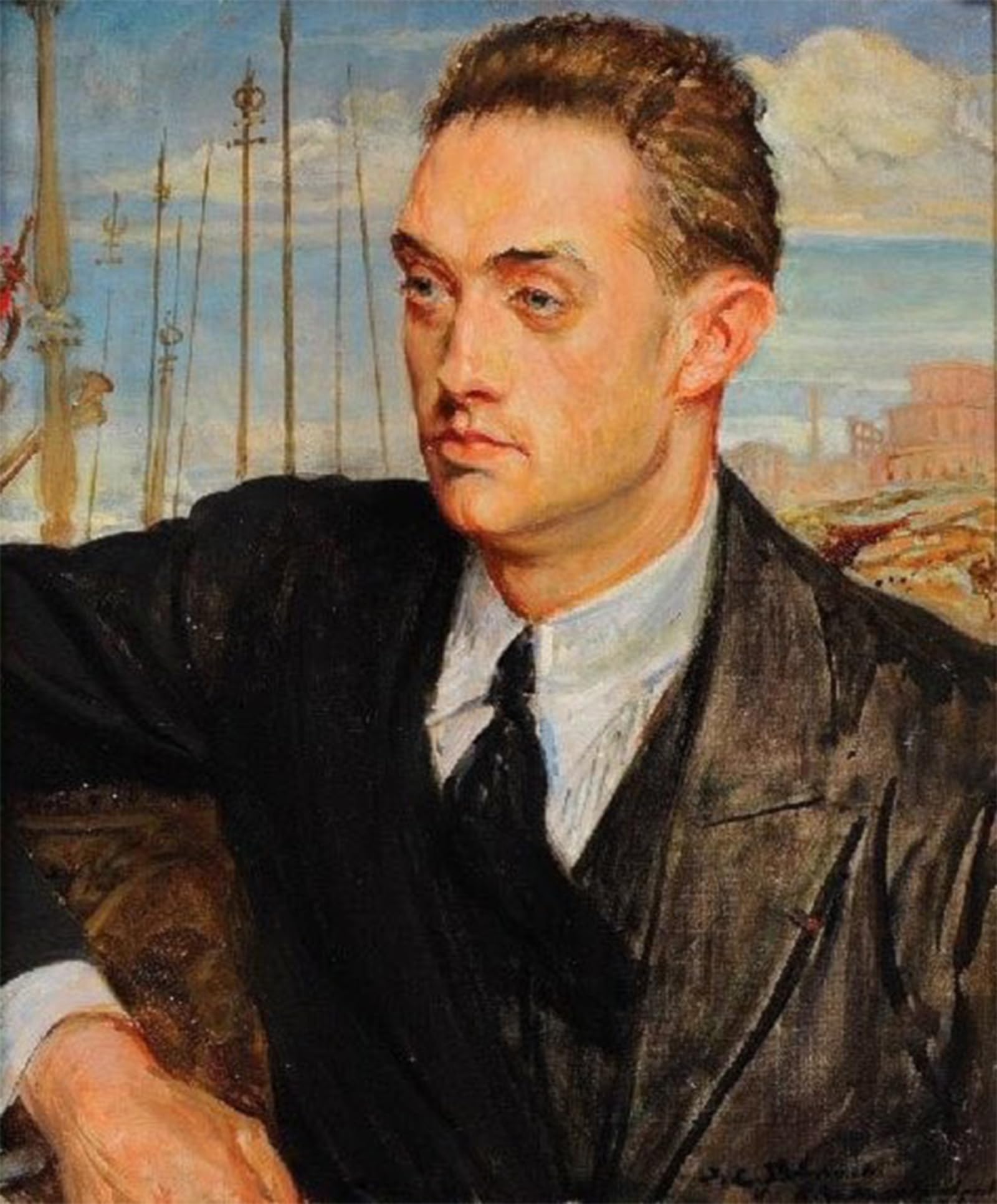 ARTXLXXBN Famous Prints Artwork Pictures Poster Painting Art Study for the Portrait of Henri de Montherlant Jacques Emile Blanche Artwork Landscape Pictures for Home Decor 60x90cm