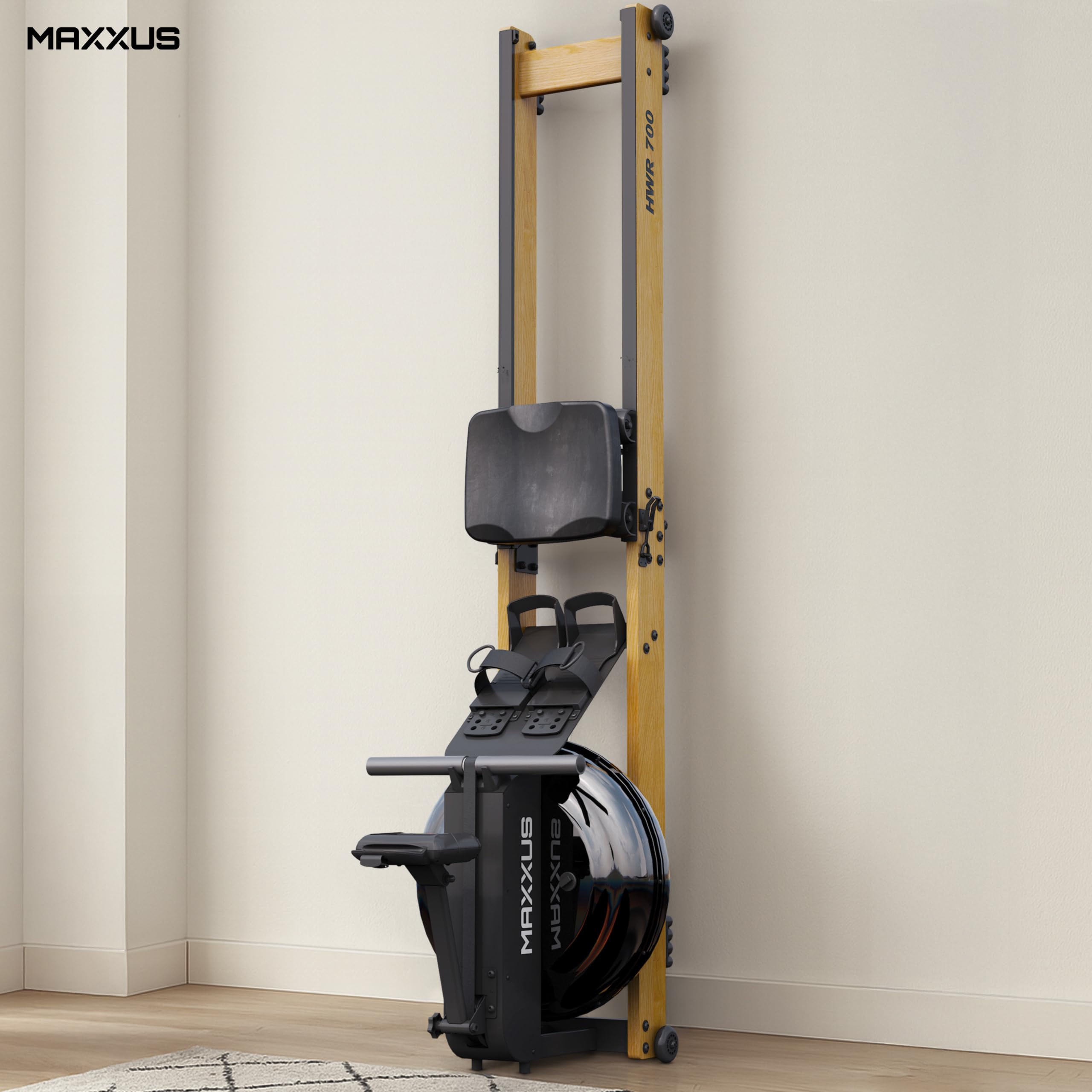 MAXXUS Vogatore per Casa HWR 700 - Professionale, Pieghevole, Display, Braccia, Uomo - Rowing Machine, Remergometro, Vogatore ad Acqua, Vogatori da Casa, Camera, Rower, Rematore