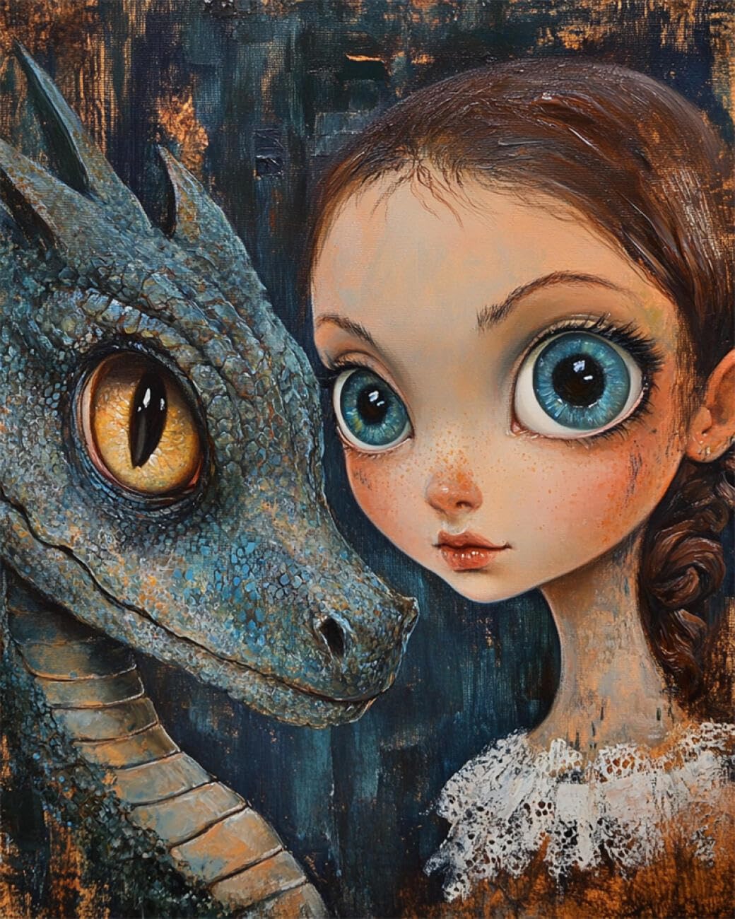 RKFLGEW DIY Embroidery Set Dragon and Girl 40x50cm