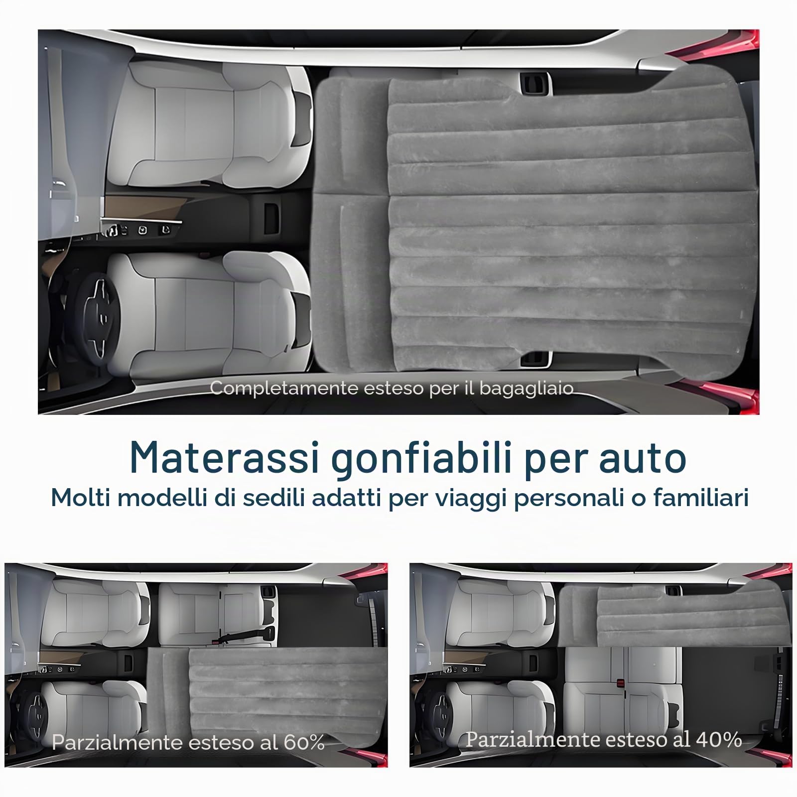 Letto per Auto, Letto Gonfiabile, Auto Rigido Gonfiabile per Camping per Bagagliaio/Posto Posteriore, per Model Y/SUV/RV/Minivan, Viaggi/Camping/Casa/Outdoor Grey