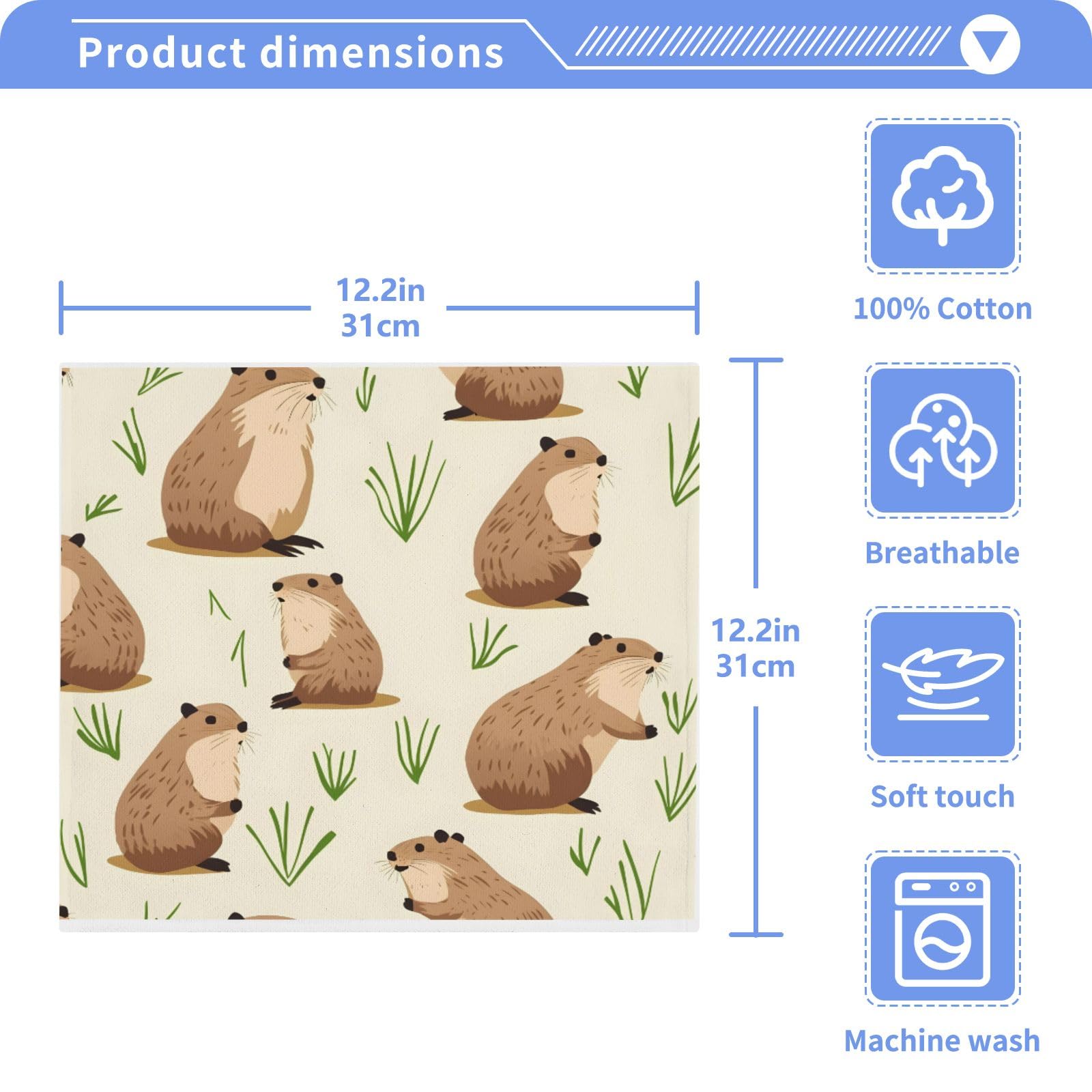 ALAZA Wash Cloth Set 100% Cotton Fingertip Towels Face Cloths Sets Groundhog Grass Highly Absorbent Soft Feel Set of 2