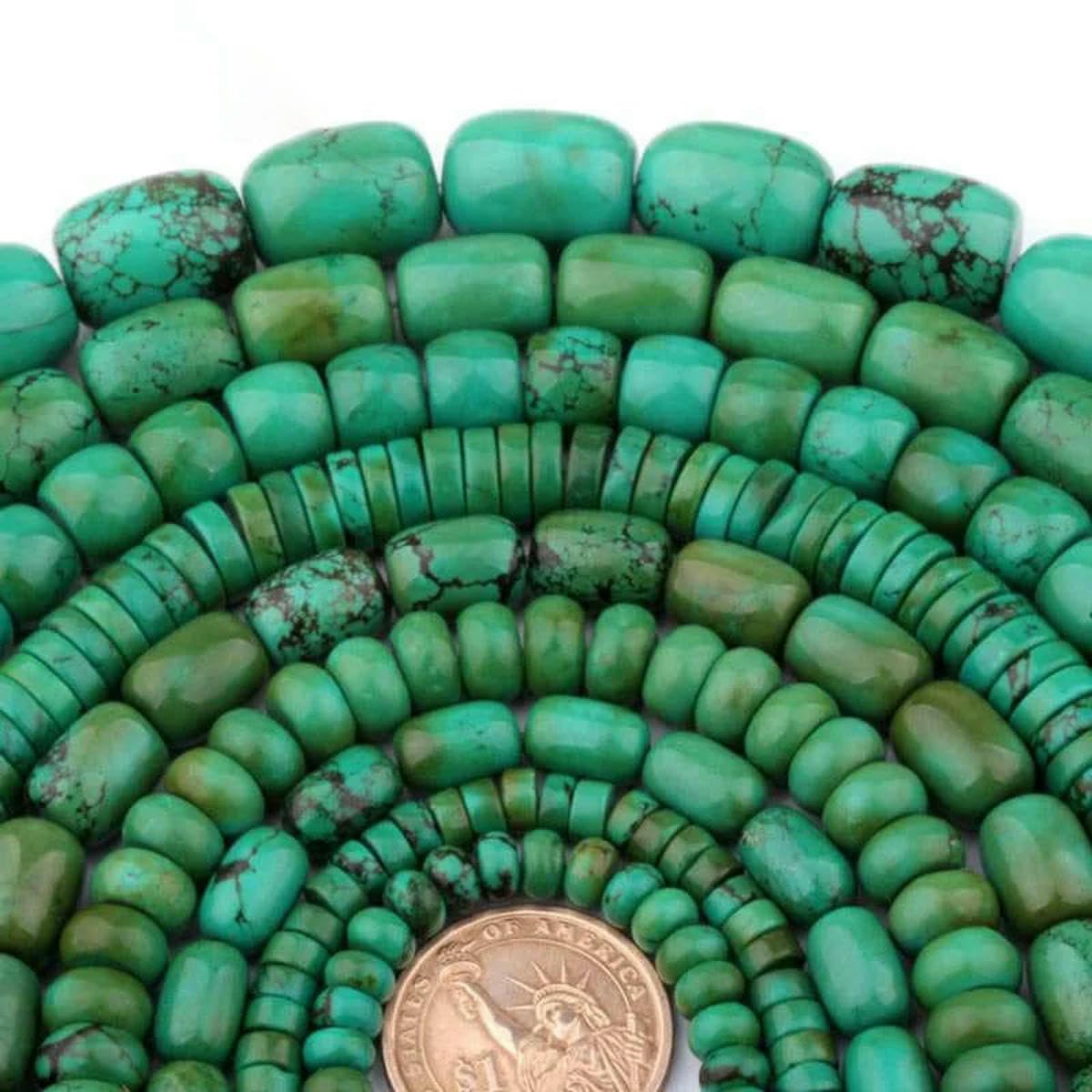 Cuentas de turquesas naturales verdes para hacer collares, pulseras y joyas, 15 pulgadas (8 x 12 mm, 10 x 14 mm, 15 x 20 mm - 13 x 16 mm).