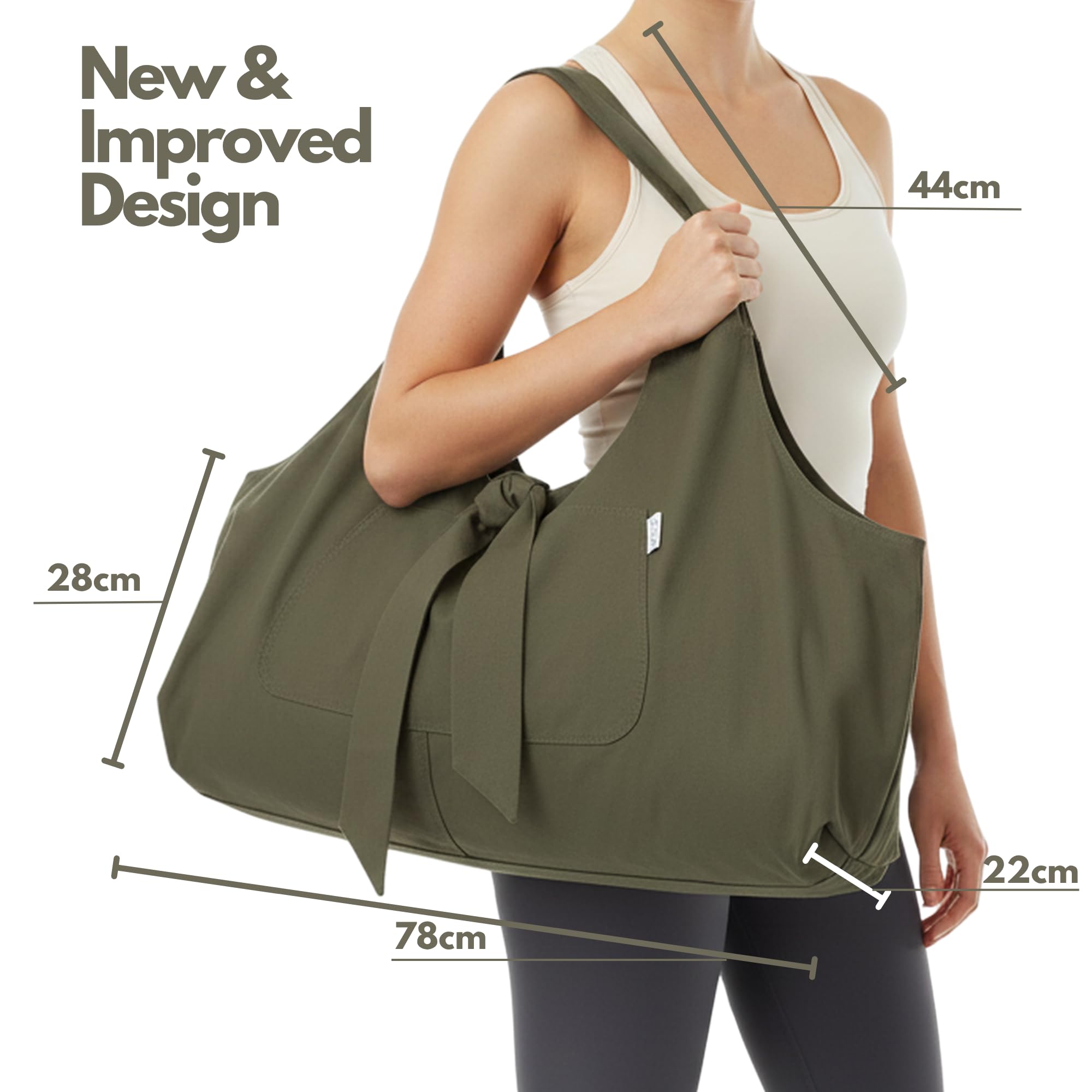 Yogiii YogiiiTotePRO - Borsa per tappetino da yoga, grande borsa per tappetino da yoga o tappetino da yoga con tasca laterale, adatta alla maggior parte dei tappetini