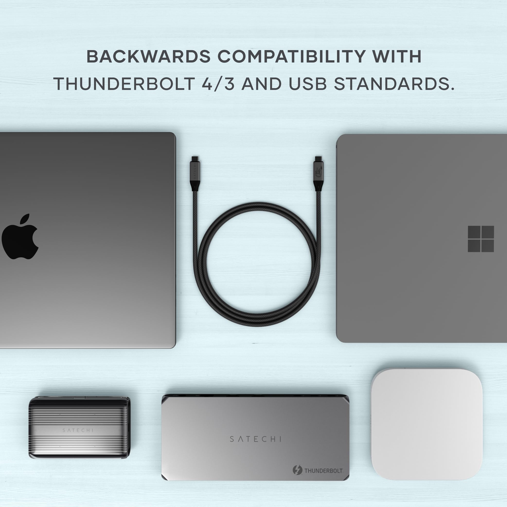 Satechi Cavo USB4 V2 Pro di Ricarica Rapida PD 240W con Lunghezza 1,2 m, Dati fino a 120Gbps, USB-C a USB-C, Risoluzione 8K@60Hz – 4K@120Hz, Thunderbolt 5/4/3 per MacBook Air/Pro/Neo