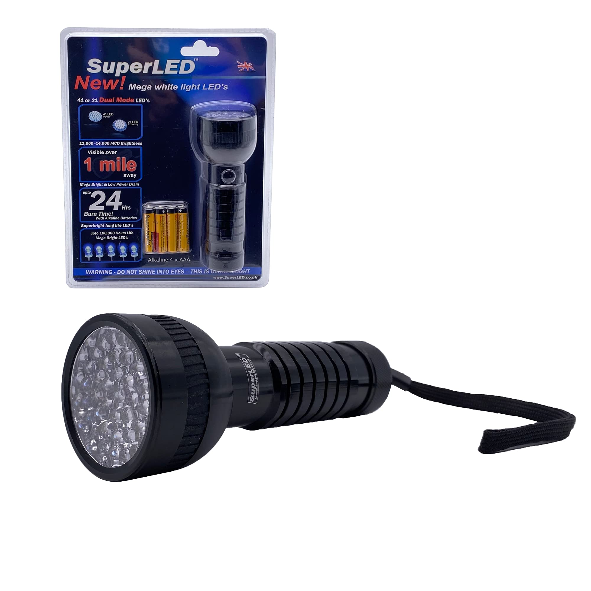 SuperLED Metal 41/21 Dual Mode LED Torch Flashlight with Alkaline Batteries