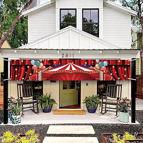 Miniatura 2 de Cartel de carnaval rojo de 118 x 20 pulgadas, cartel rojo para tienda de campaña, globo de estrella para niños, tema de circo, fiesta de cumpleaños,