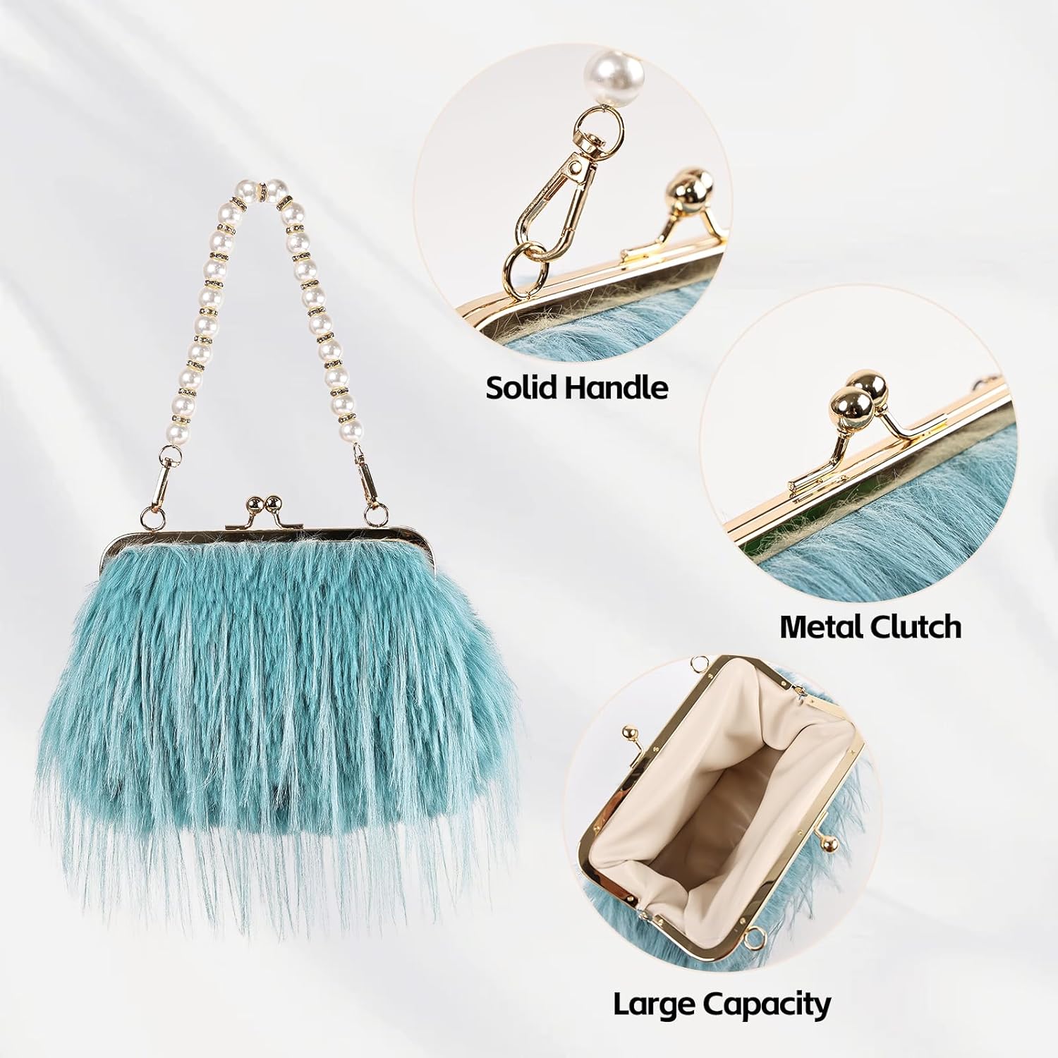 Women Clutch Purses,Fluffy Feather Evening Handbags for Wedding Party Banquet Prom Crossbody Bag - Image 5