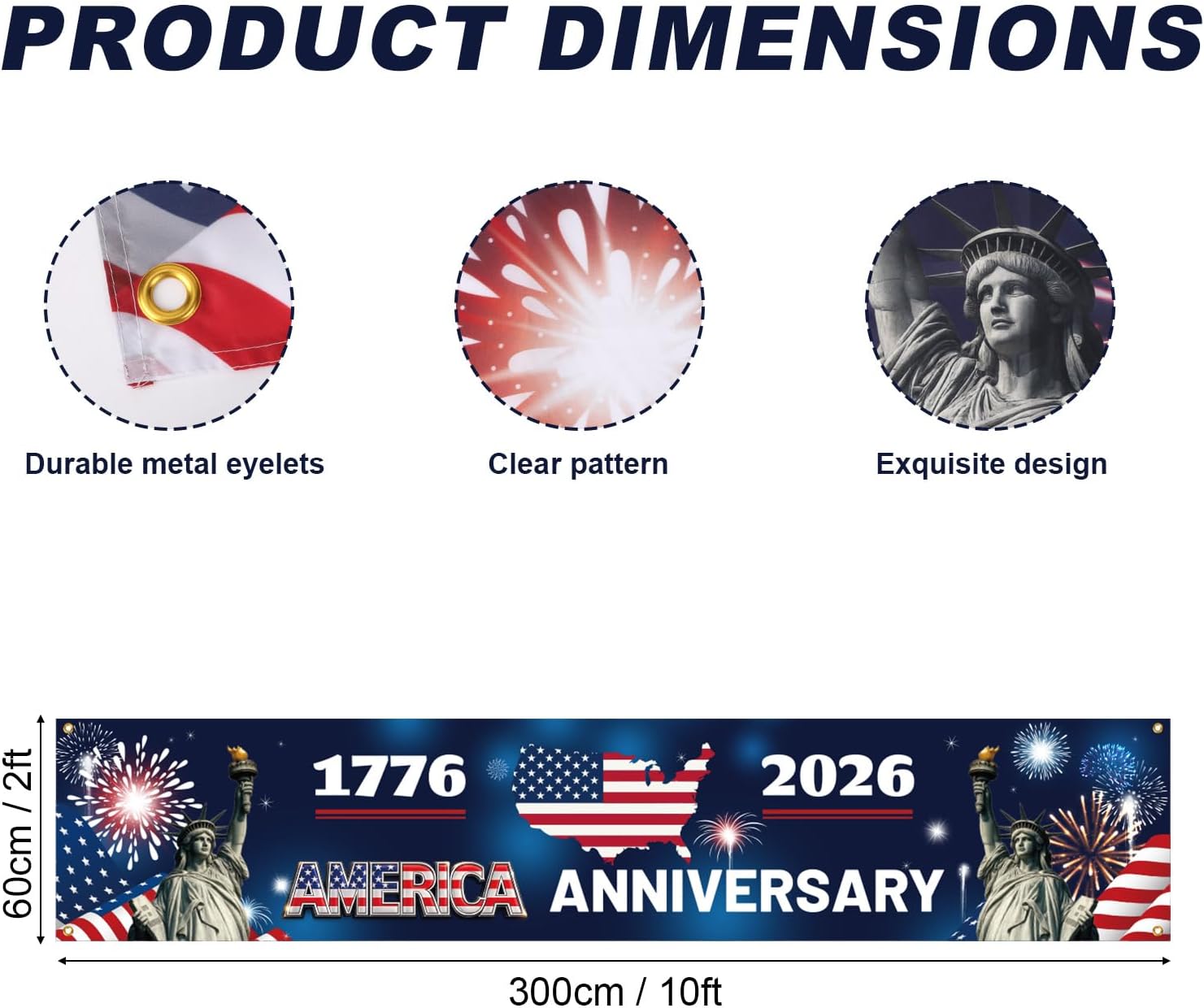 American 250th Anniversary Banner, 300x60cm/10x2ft American Patriotic Flag USA 1776-2026 Year Birthday Freedom Decorations Gifts for Outdoor Indoor Yard Garden Porch Lawn Home Party