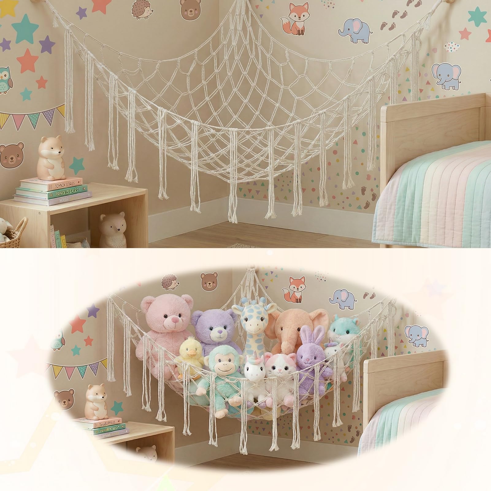Toy Hammock For Stuffed Animals, Teddy Hammock Toy Storage Net, Macrame Teddy Bear Storage, Hanging Boho Plush Teddy Net For Baby Kids Bedroom Accessories Nursery Preppy Room Decor