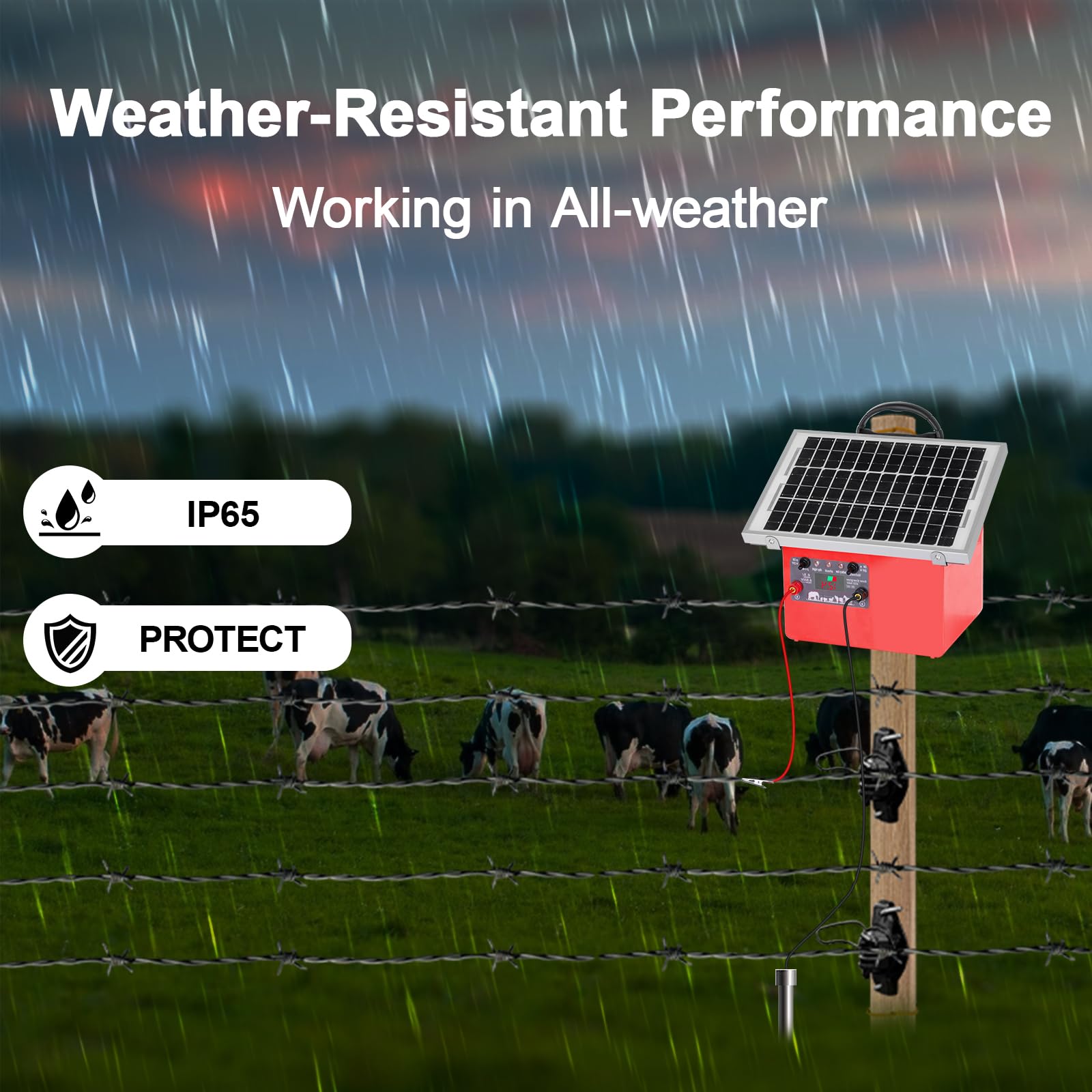 FarmNix 32 KM ClôTure éLectrique Solaire, Pour Animaux De Bétail De 0.5J / 9.5kv Avec Panneau Solaire De 7.5W 12V 7Ah, Alimentation électrique De Clôture De Branchement Pour La Faune, Ferme, Volaille