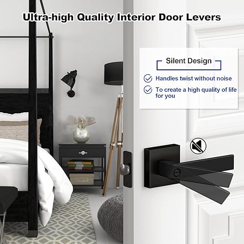 Miniatura 9 de Estmoon Paquete de 6 manijas de puerta color negro mate, perillas interiores sin llave, manijas cuadradas de privacidad, cerraduras de puerta