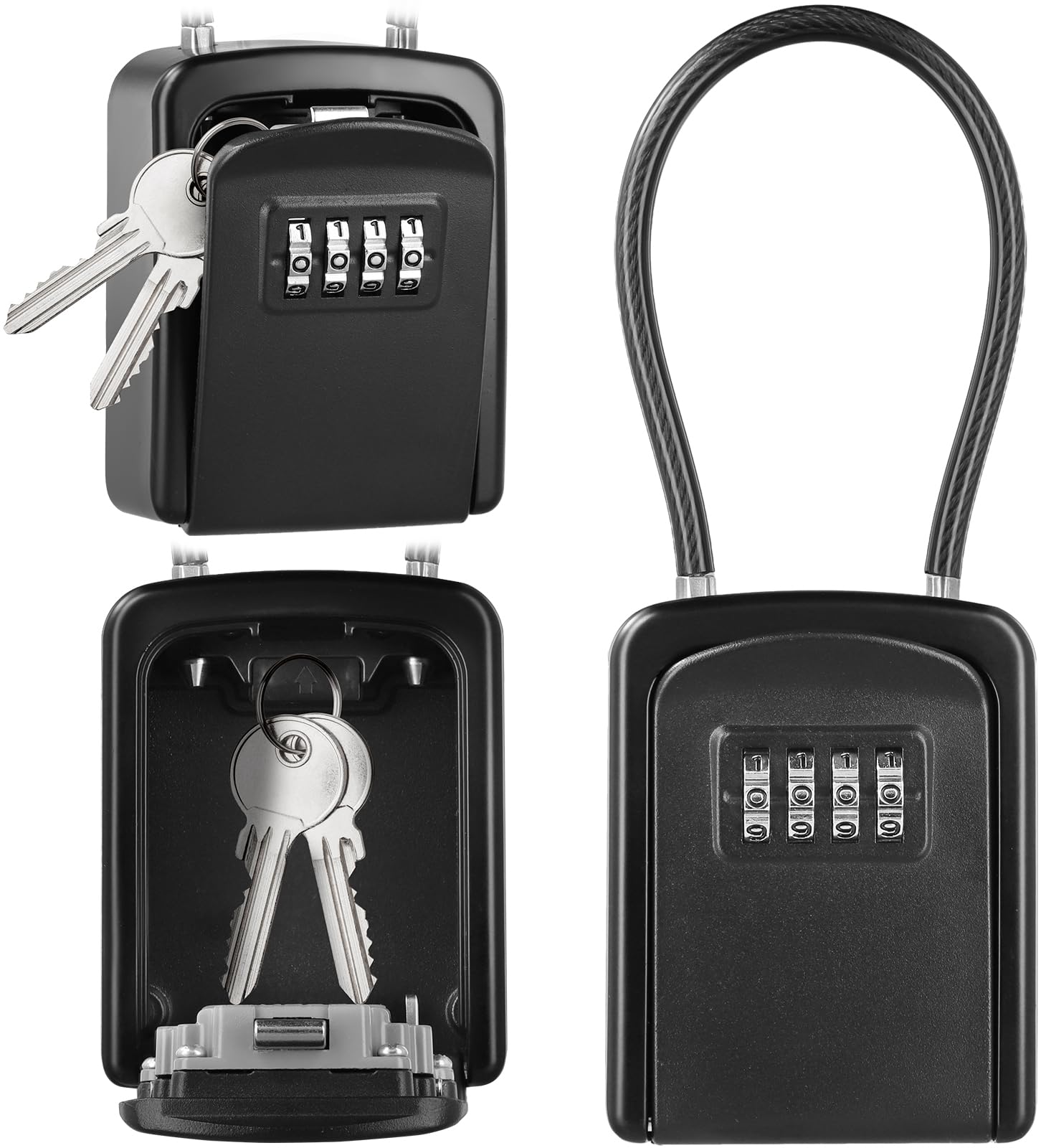Caja de Seguridad para Llaves de 4 Dígitos Caja de Cerradura Impermeable para Exteriores de Pared con Asa para Garaje Oficina Escuela de Aleación de Aluminio