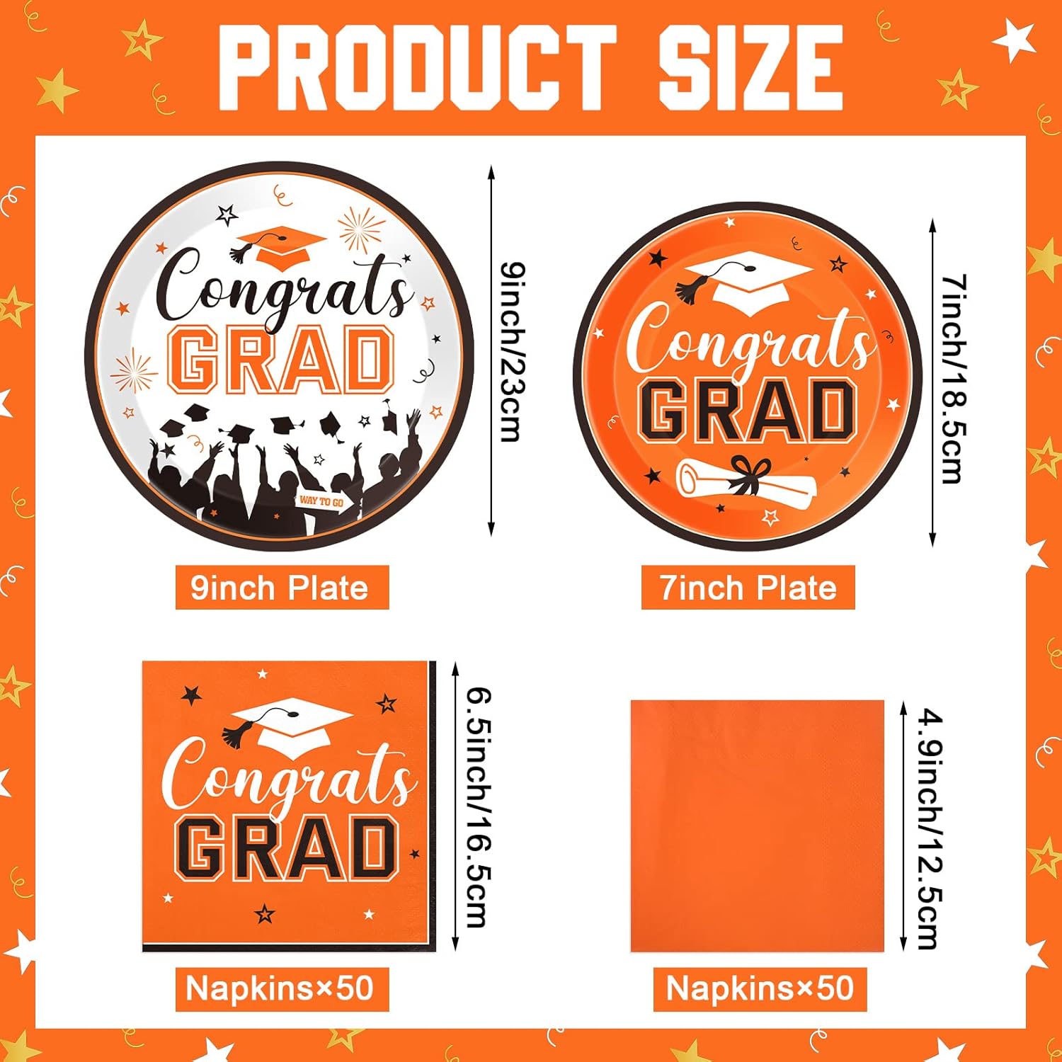Tatuo 200 Pcs Graduation 2026 Plates and Napkins Set Serve for 50 Guests Congrats Grad Party Supplies Class of 2026 Paper Disposable Plates 9 Inch 7 Inch for School Home Celebration(Orange)