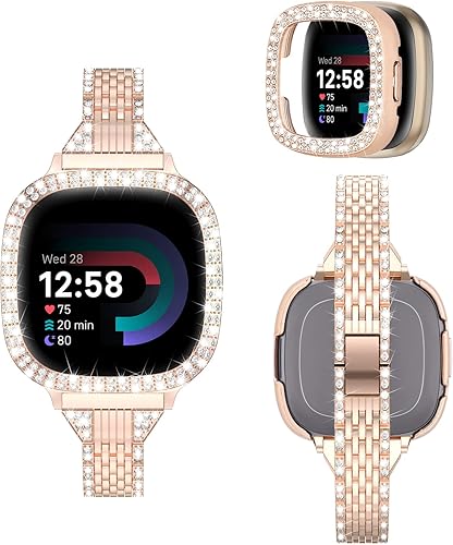 Miniatura 1 de MOFREE Compatible con Fitbit Versa 4 BandsFitbit Sense 2 Band para mujer con funda protectora rígida con diamantes de imitación para Fitbit Versa