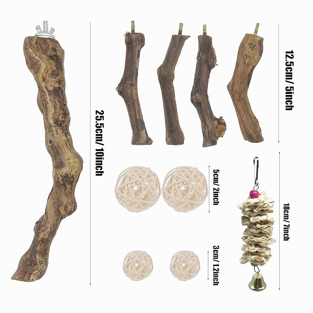 Foto 2 de 5 de Allazone 6 Pz Percha para Pájaros de Madera Natural, Perchas Naturales para Loros, Periquitos, Canarios