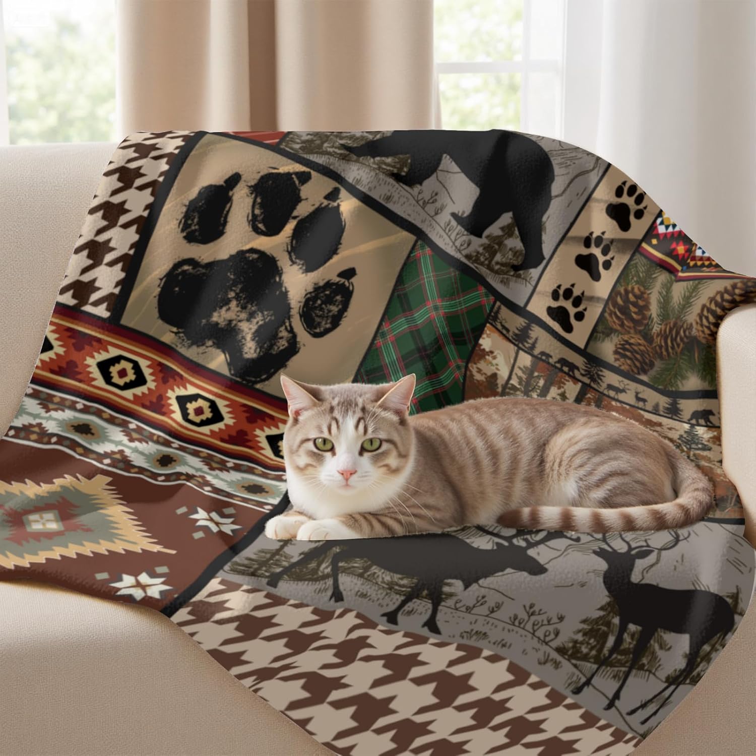 Rustic Cabin Retro Throw Blanket Flannel Fleece 50 x 60 Inch,Vintage Bear Deer Wild Animal Cozy Warm Bed Couch Blanket, Farmhouse Home Decor Ultra Soft Fuzzy Blanket for Sofa Camping Bedroom - Image 8