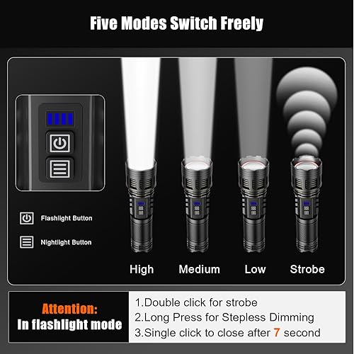 Miniatura 3 de SKYFIRE Linternas LED recargables de alto lúmenes con lámpara ambiental, 8000 linternas tácticas superbrillantes con 2 colores, focalizable, luz de
