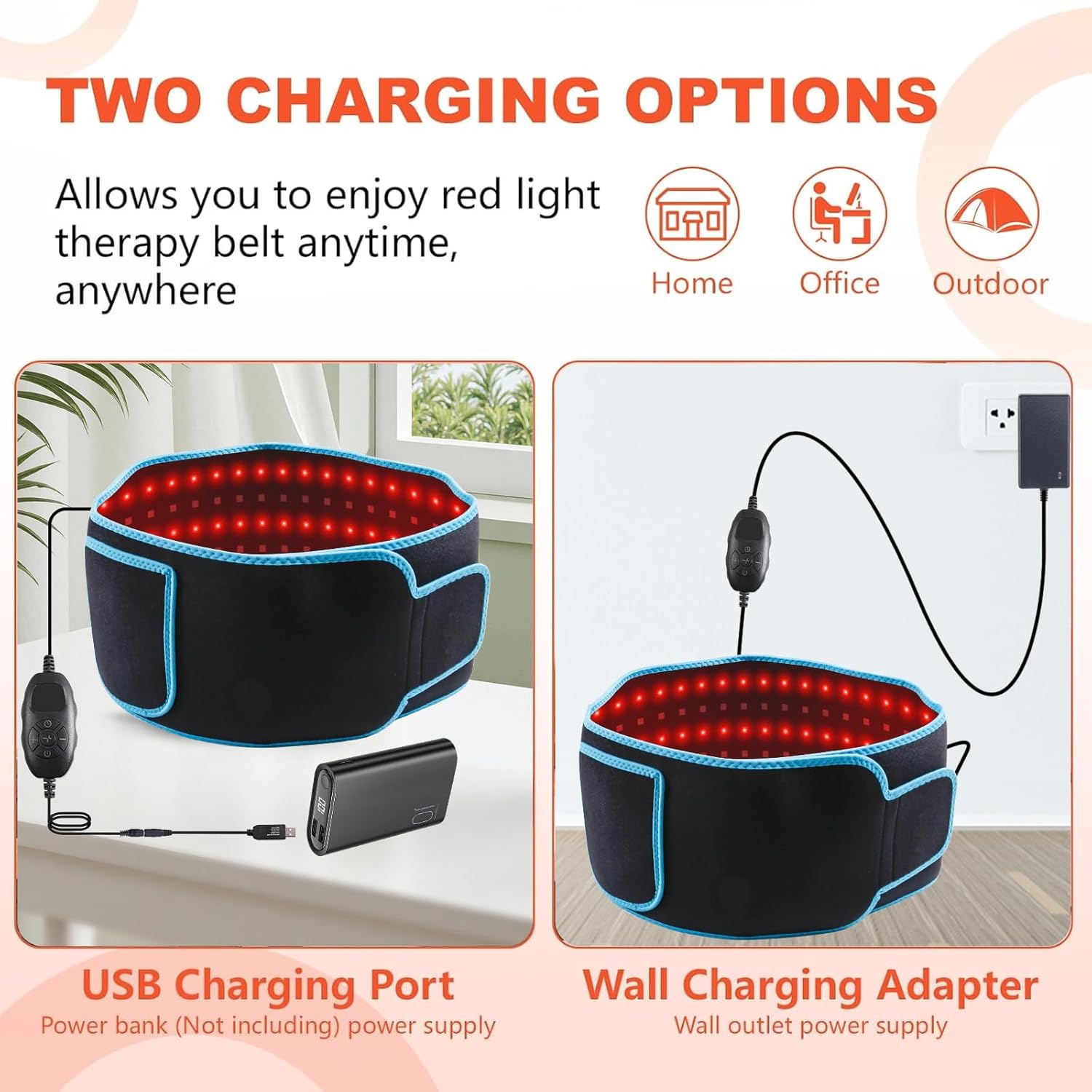 Red Light Therapy Belt 105 3-in-1 LED Beads 660nm and 850nm Near Infrared for Body Waist Back Knees 5 Brightness 7 Timer Modes