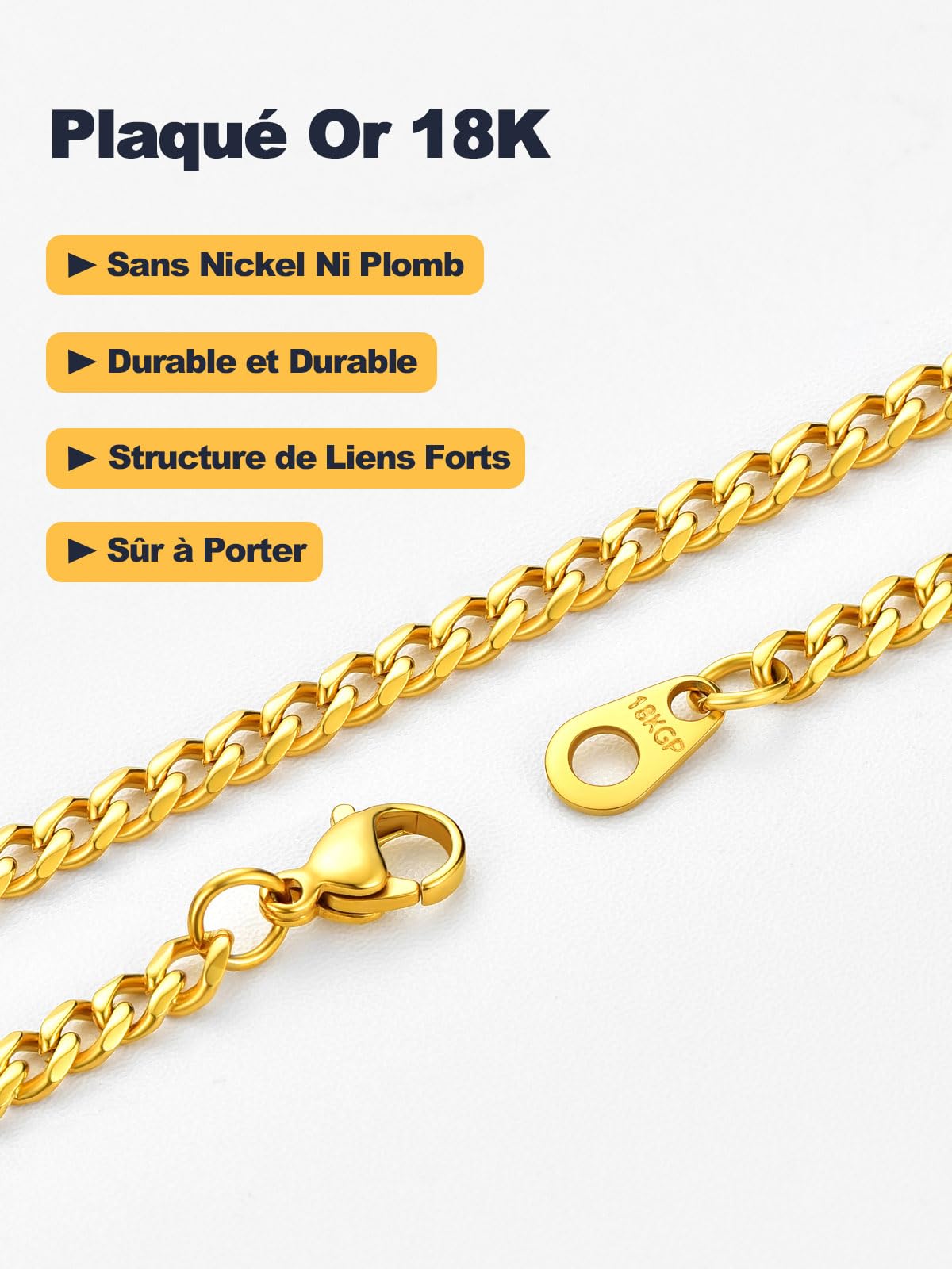 U7 Largeur 3/6/9MM Chaîne pour Homme Femme Acier Inoxydable，Taille 36-76cm, Bijoux Colliers Cadeaux pour Anniversaire Fêtes des Pères
