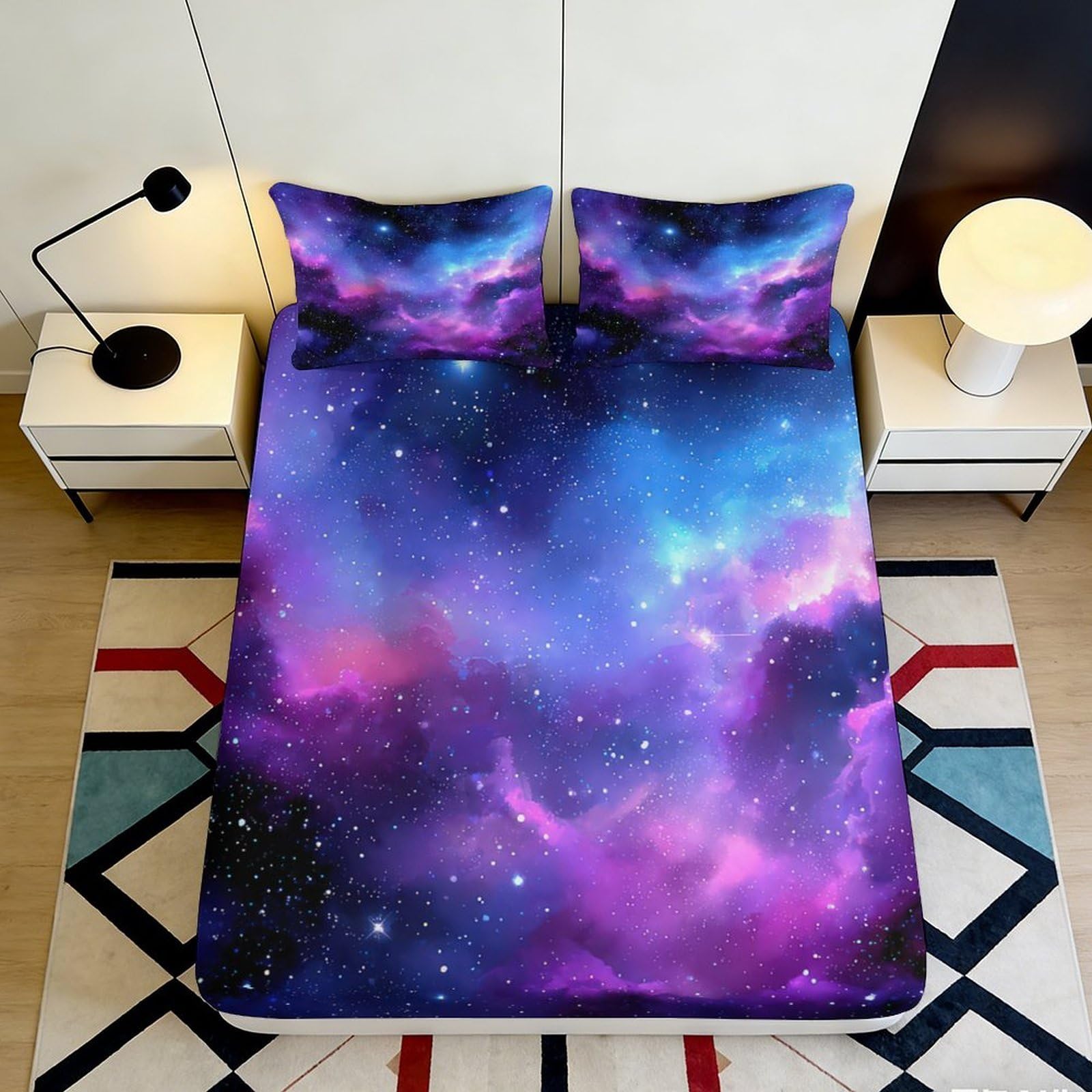 Jqzkxnhpbr Style-6 3D Printed Galaxy Starry Sky Fitted Sheet Microfiber Soft Cosmic Nebula Mattress Cover Bedroom Decor 90X200x25cm