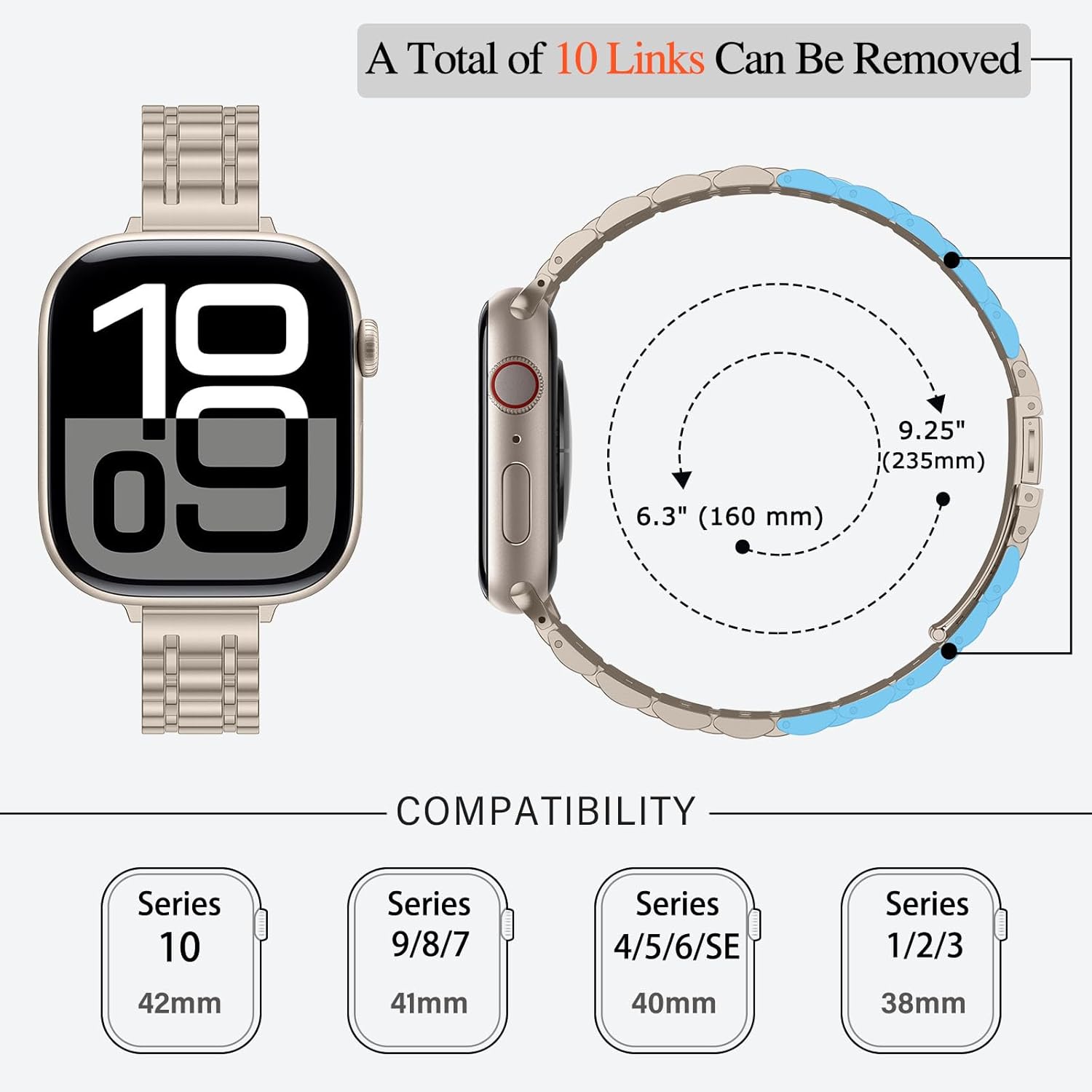 HITZEE Thin Metal Bands Compatible with Apple Watch Band 42mm 41mm 40mm 38mm, Slim Stainless Steel Band Strap for Women Compatible for iWatch Series 10 9 8 7 SE 6 5 4 3 2 1, Starlight - Image 4