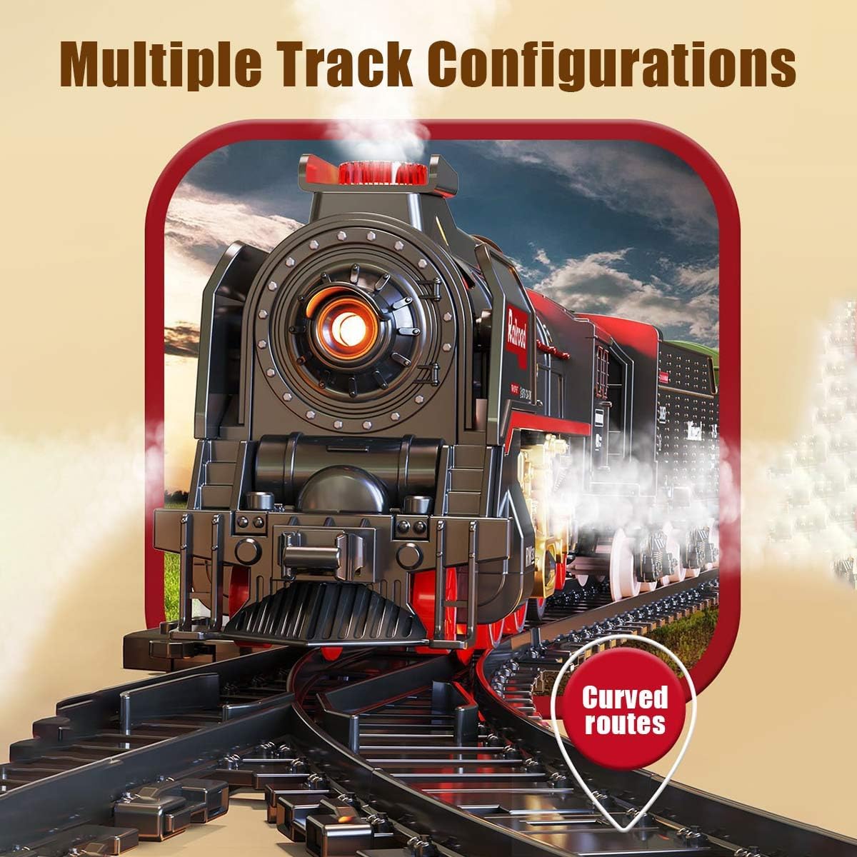 Electric RC Train Set Model, Locomotive Model with Carriage and Long Track, Gift for Teens and Adult (Model 62904B)