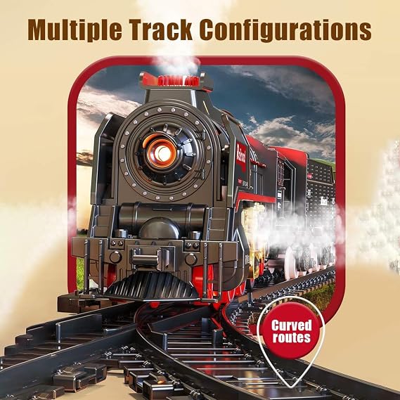 Christmas Electric Remote Control Train Set with Smoke, Lights, Sound, Locomotive Train Model with Track, Remote Carriage, USB Rechargeable, Gifts for Train Lovers