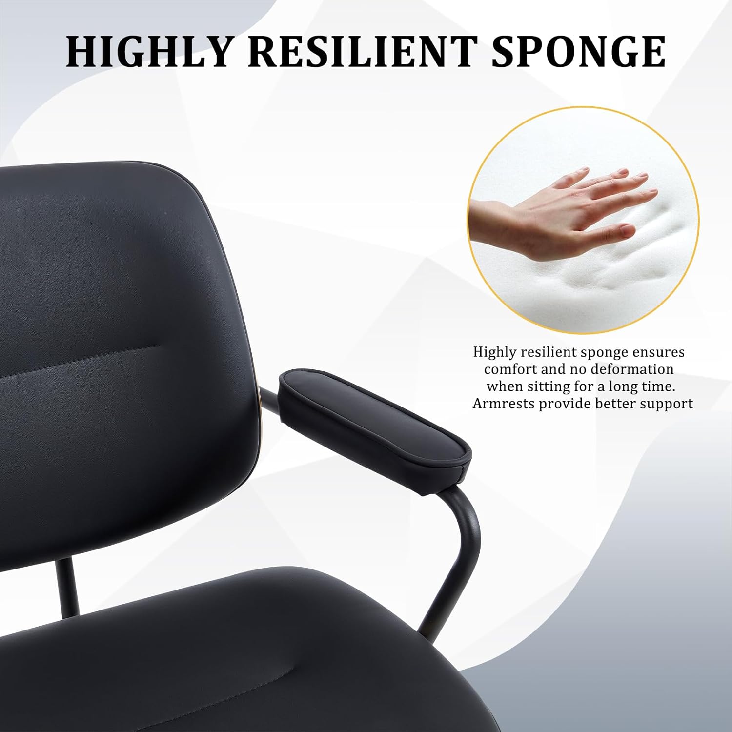 BV Mid Century Modern Office Chair Set of 1, Swivel Rolling Deak Chair with Armrests and Walnut Back, Adjustable Desk Chair for Home Office, Black - Image 7