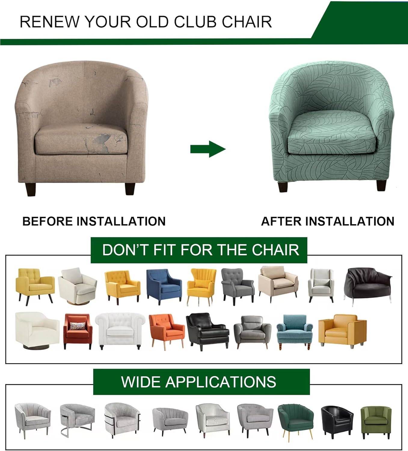 CRFATOP 2 Piece Club Chair Slipcover Stretch Barrel Chair Covers Jacquard Tub Chair Slipcovers Soft Armchair Sofa Cover Removable Furniture Protector Arm Chair Cover for Living Room,B26