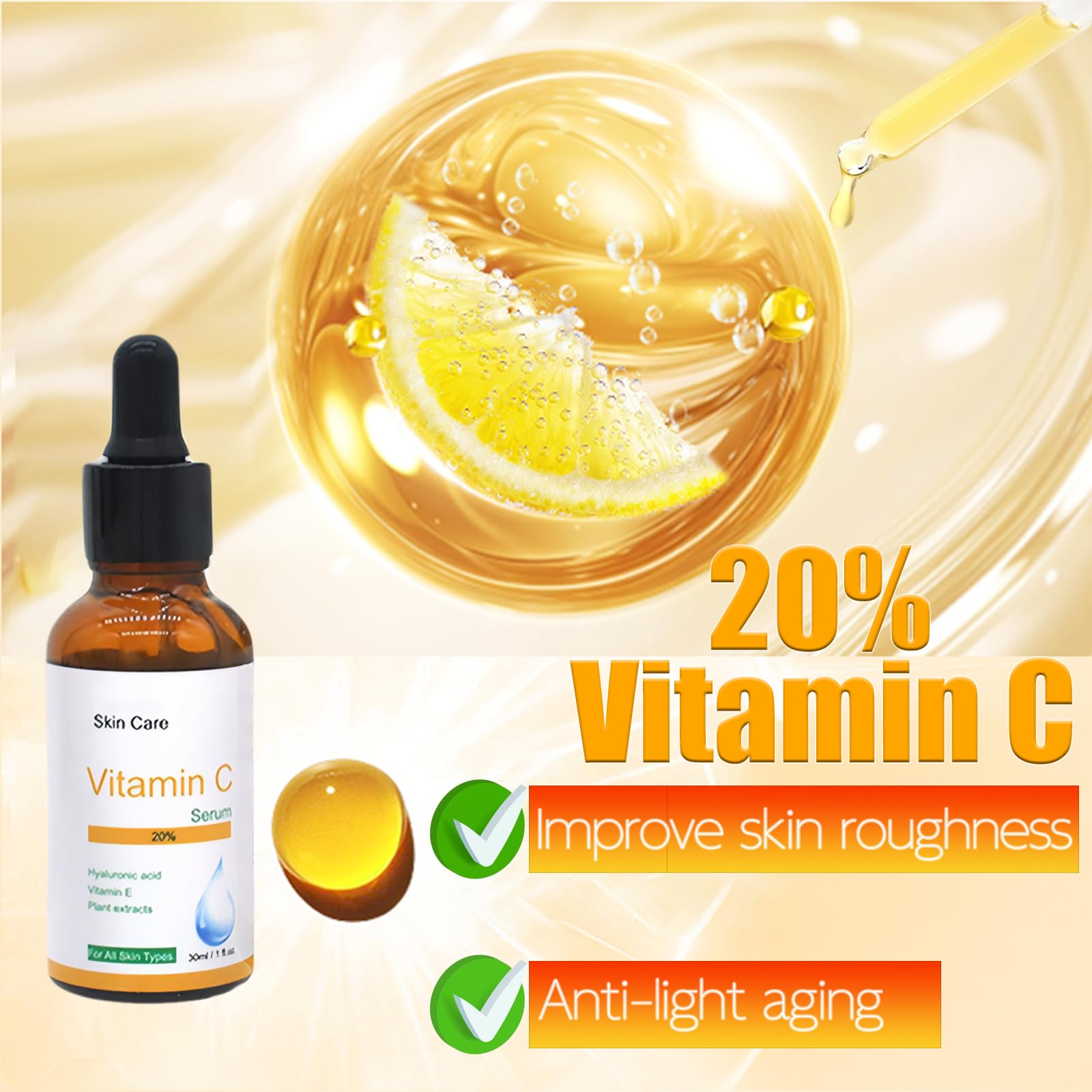 4 butelki serum z witaminą C, kwas hialuronowy, niacynamid, serum retinolowe, serum do twarzy, ujędrniającej regeneracji, twarzy, szyi, zestaw 30 ml Elitzia