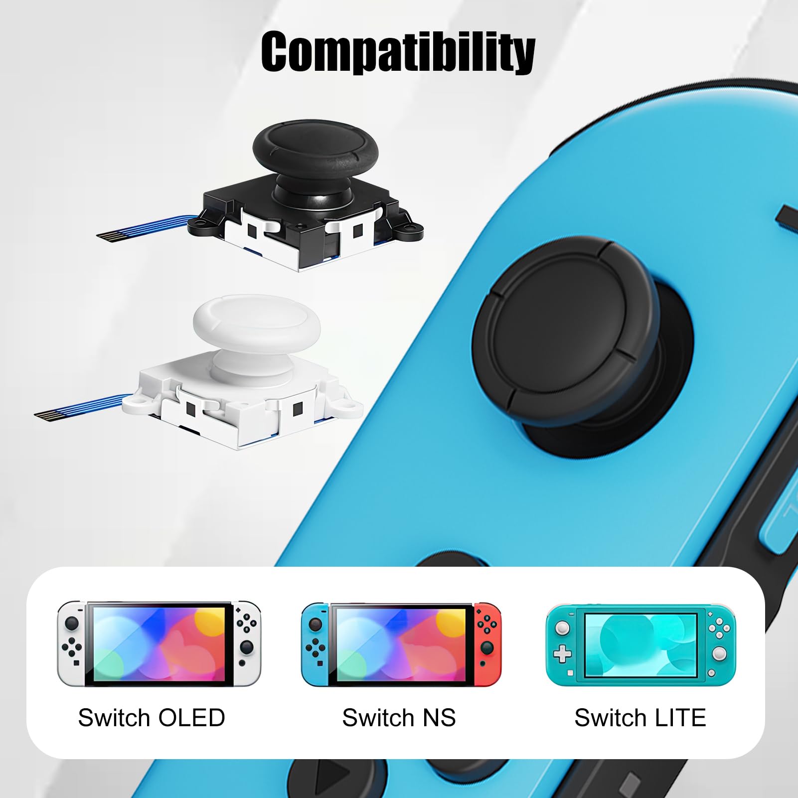 Switch Joystick Replacement Kit 4-Pack - Hall Effect 3D Analog Joysticks Repair Set Compatible with Nin tendo Switch, Switch OLED, Switch Lite & Joy-Con, Includes Precision Screwdrivers & Tweezer