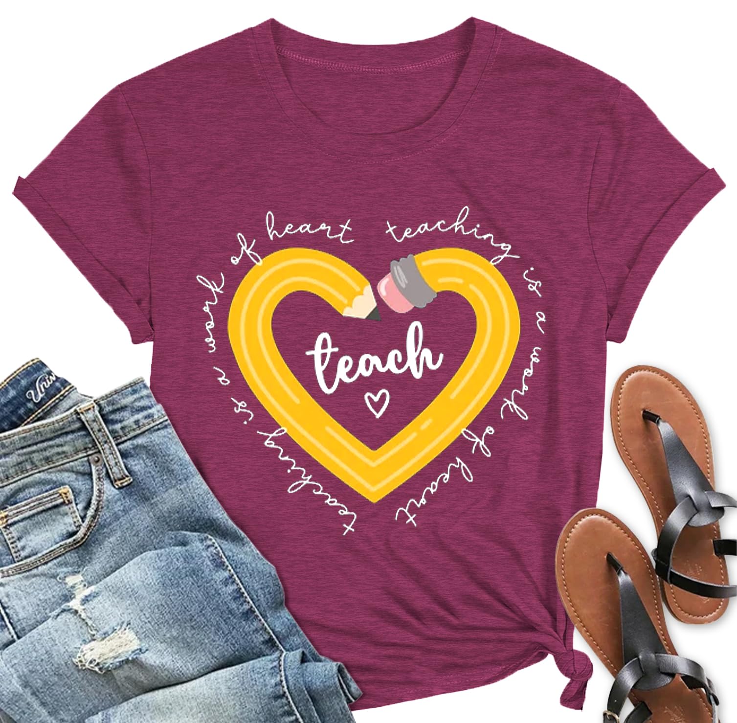 Teacher Shirts for Women Heart Teaching Appreciation Tshirt Funny Teacher Life Top