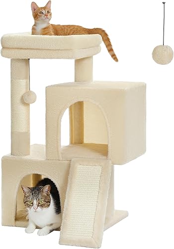 PAWZ Road Árbol para gatos, torre para gatos de 30 pulgadas con condominios dobles para gatos de interior, casa para gatos todo en uno con perca