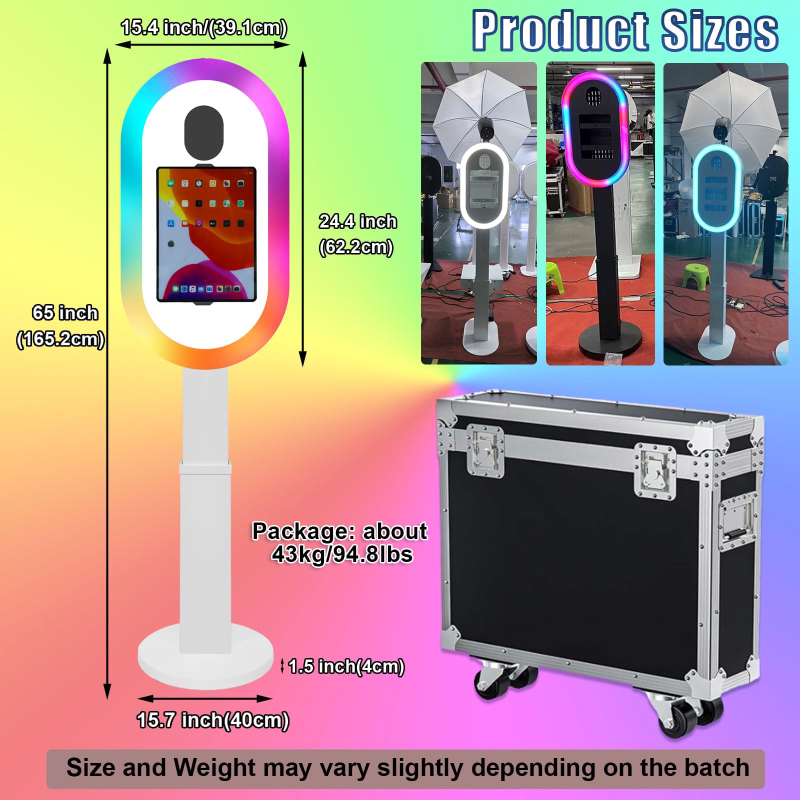 Cabina de fotos compatible con iPad de 10.2 a 13 pulgadas con luz RGB y soporte de carcasa de linterna, máquina de fotomatón para selfie, para eventos, alquiler, boda (blanco, máquina de