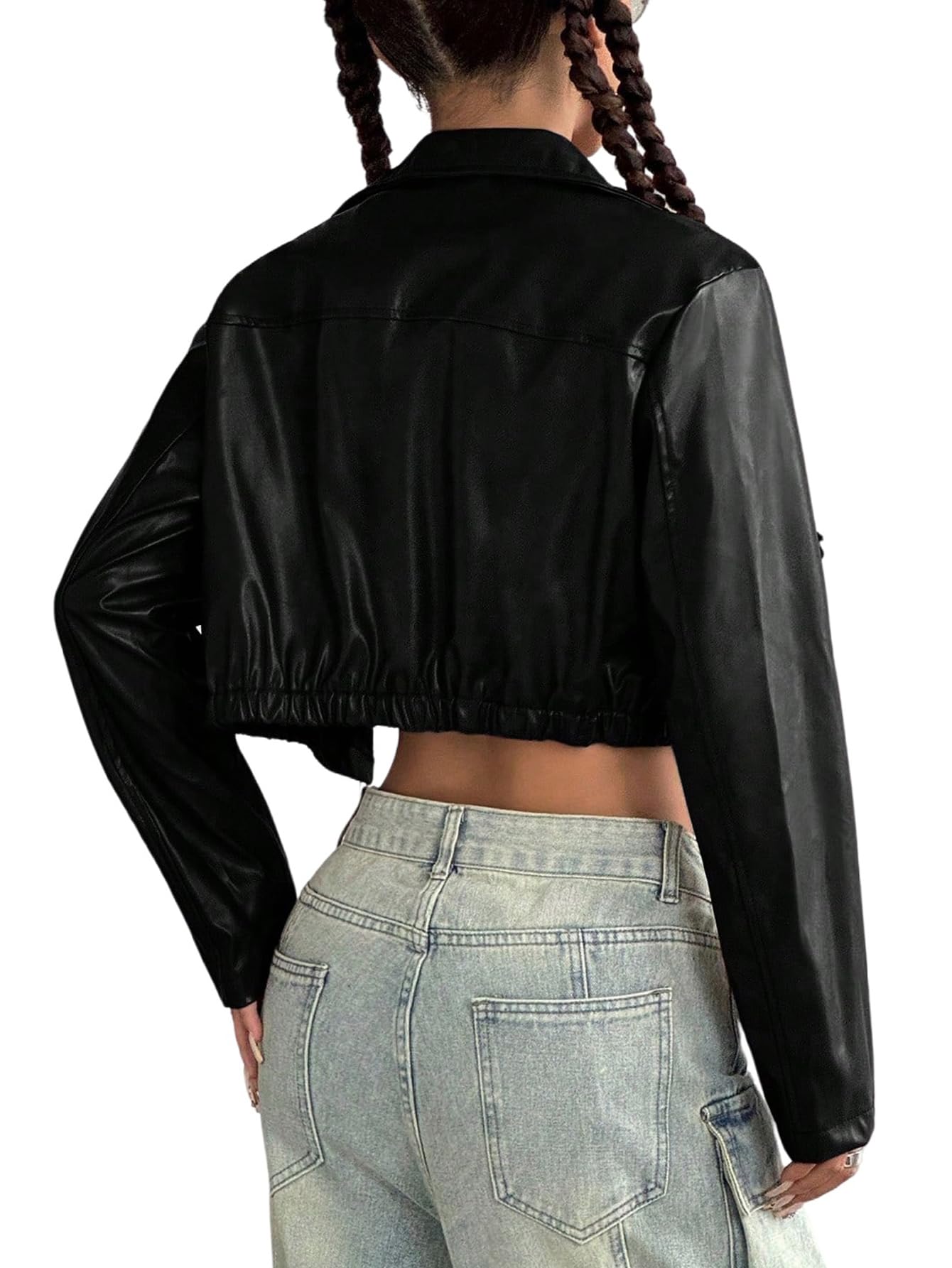 GORGLITTER Lederjacke Damen Y2k Jacke Kurz Motorradjacke Langarm Bikerjacke