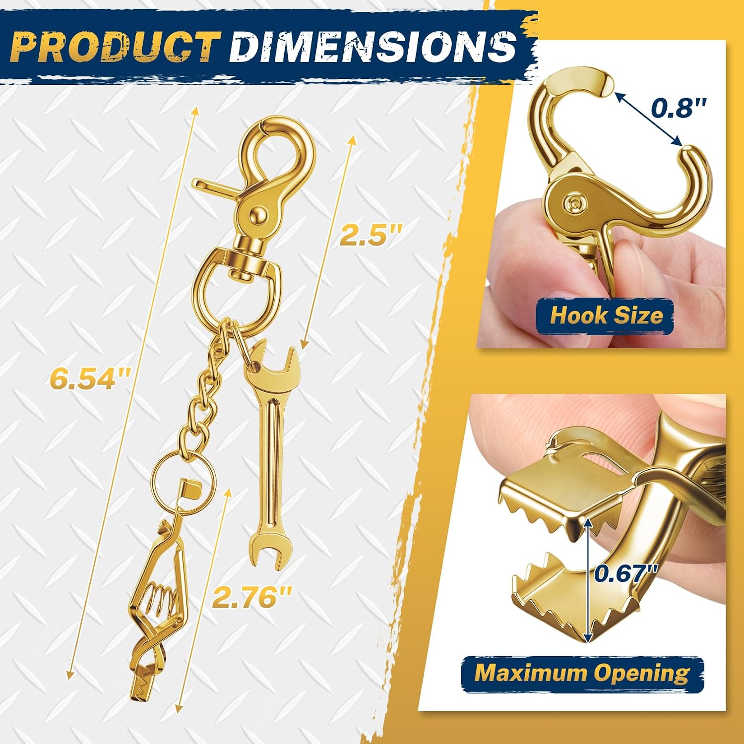 MELOTOUGH Metal Glove Clip for Work with Swivel Snap Hook & Charm (Gold) image 2