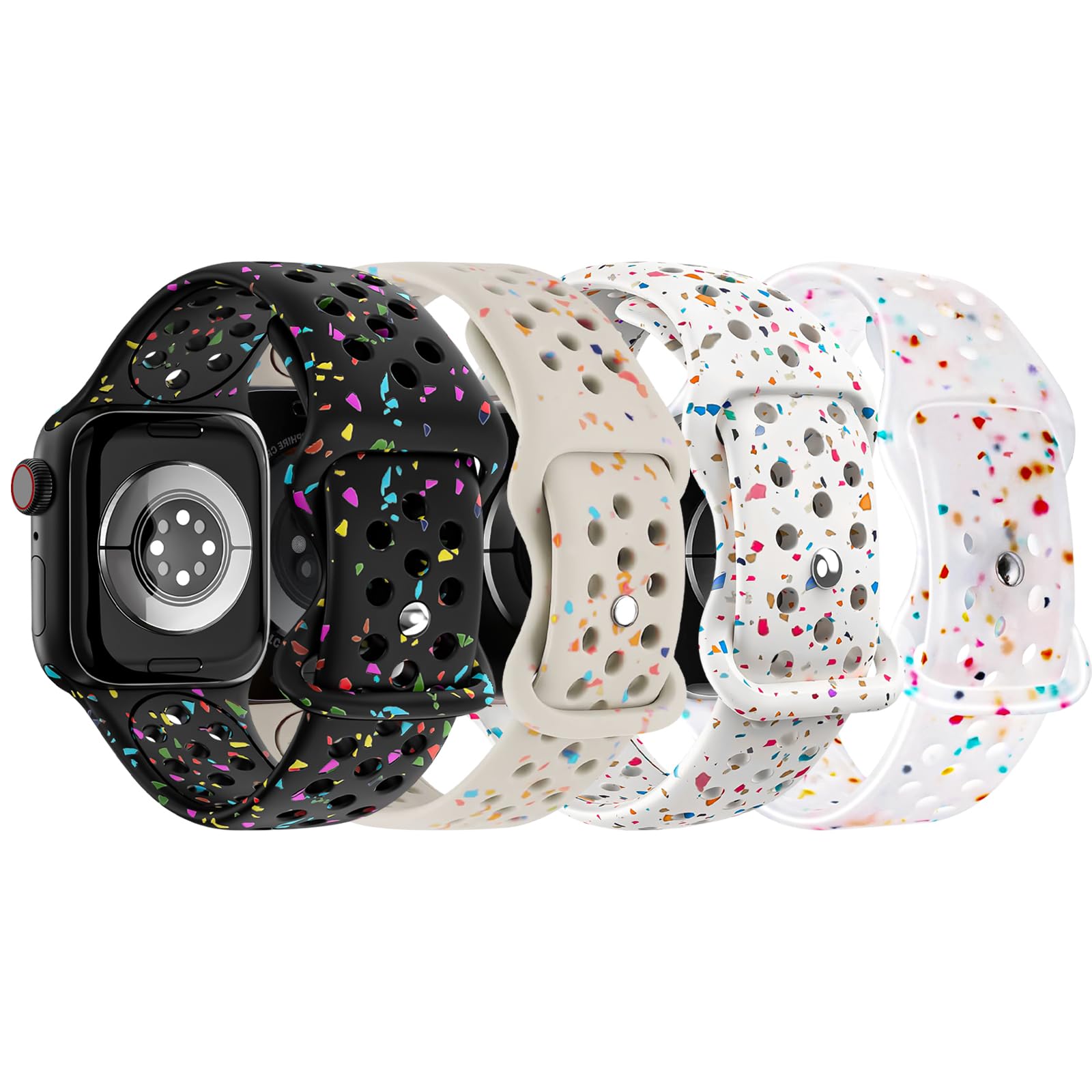 HAYONLIY 4 Pack Sport Bands Compatible with Apple Watch Band 38mm 40mm 41mm 42mm 44mm 45mm 46mm 49mm for Women Men, Soft Silicone Breathable Strap for iWatch Series SE 10 9 8 7 6 5 4 3 2 1 Ultra