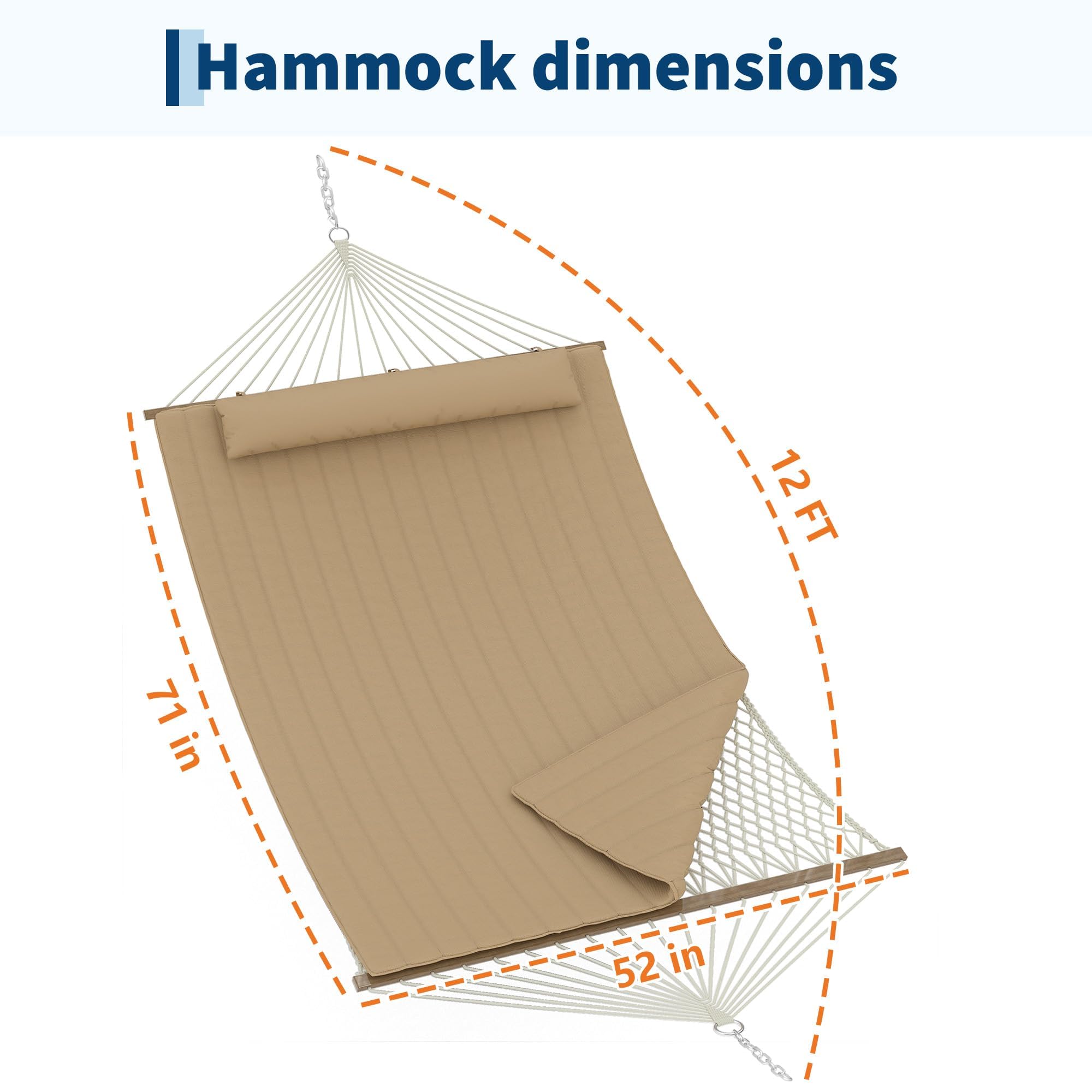 Garvee Hamaca Doble De Cuerda De Yute para Exteriores – Ergonómica con Cojín Extraíble y Resistencia Al Clima para Jardín, Patio o Playa – hasta 204 kg (Amarillo Marrón)