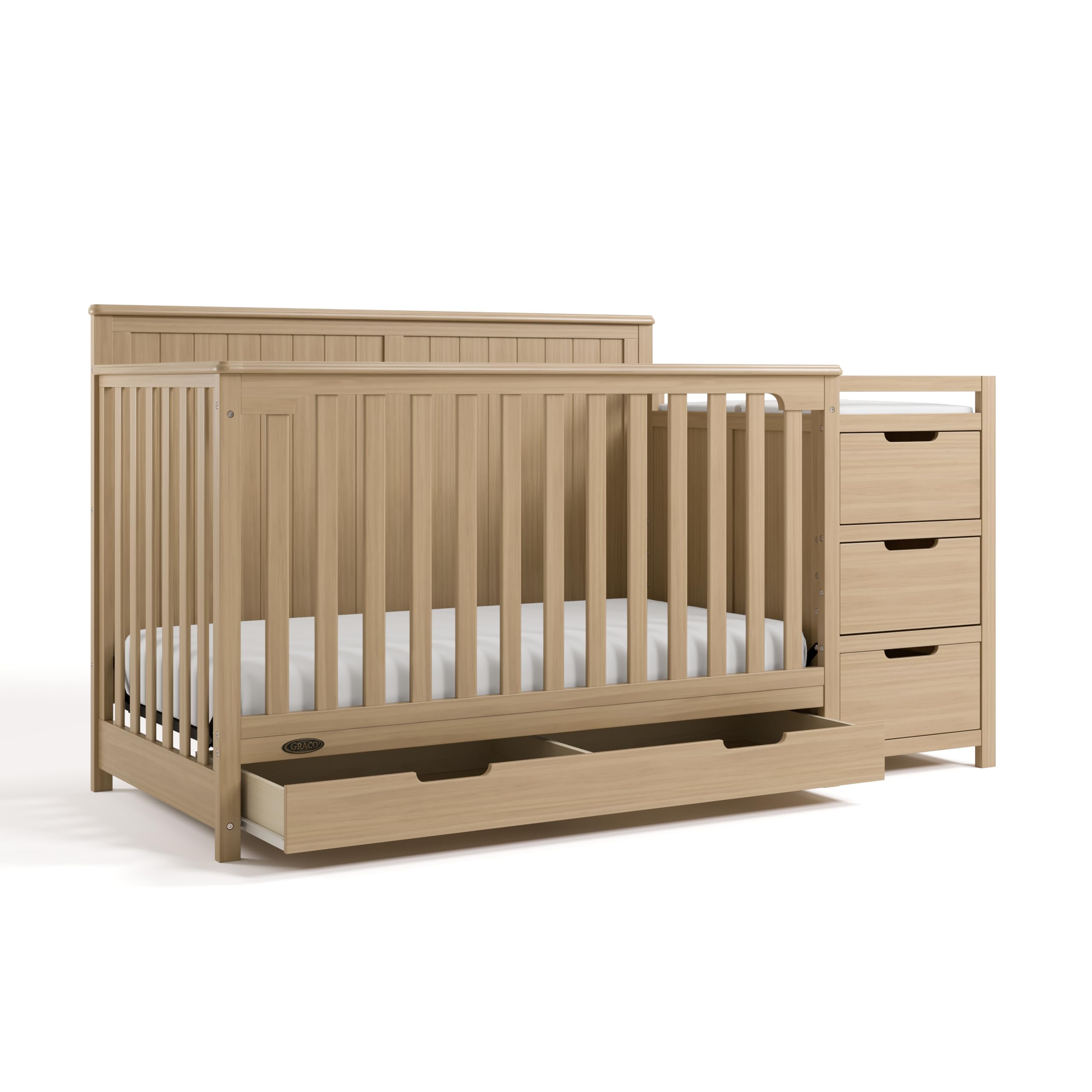 Graco Hadley 5-in-1 Convertible Crib & Changer - GREENGUARD Gold Certified, Fits Standard Crib Mattress, Converts to Toddler Bed and Full Bed, 4 Adjustable Mattress Heights (Driftwood)
