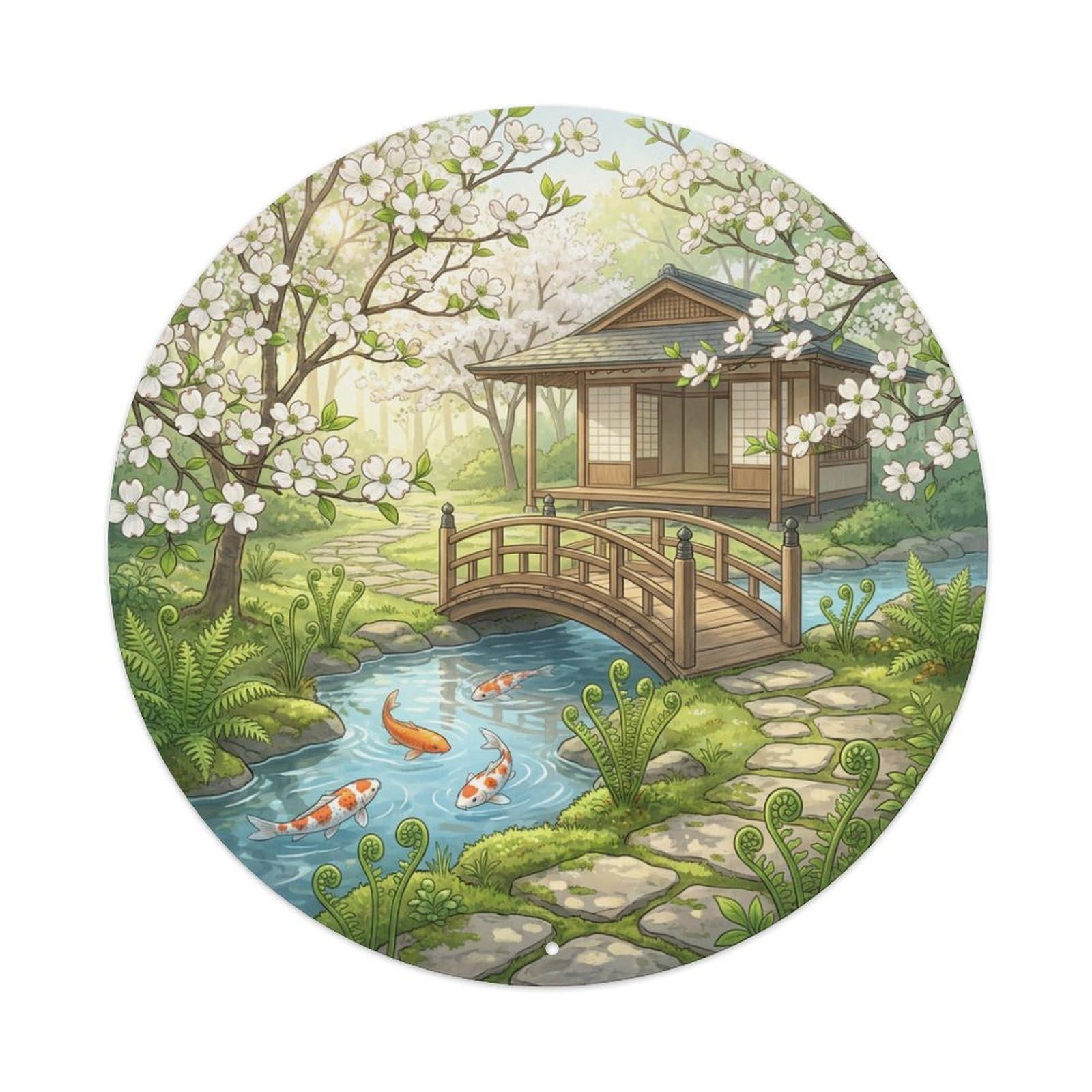 Tgrcjimh Style Metal Tin Sign Japanese Koi Fish Dogwood Spring White Renewal