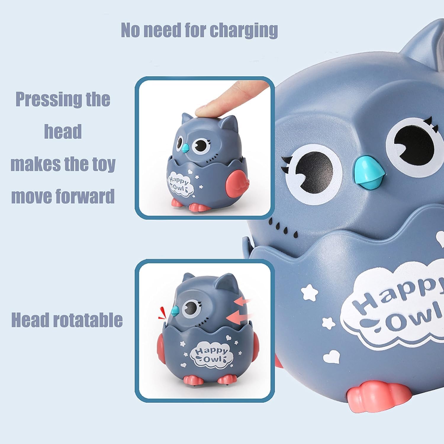 Crackles Press & Go Owl Toy for Babies & Toddlers – Cute Cartoon Push and Go Animal Car – Friction Powered Mini Toy – Multicolor – Pack of 2 1