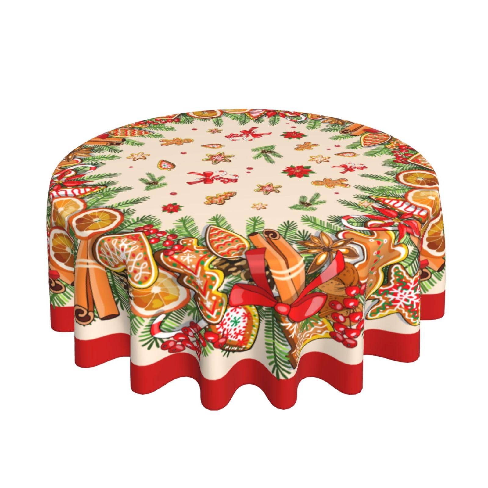 Bassyil Round Gingerbread Man Candy Canes Tablecloth Xmas Table Cover Washable For Home Kitchen Dining Picnic Party Table Mats 60 Inch
